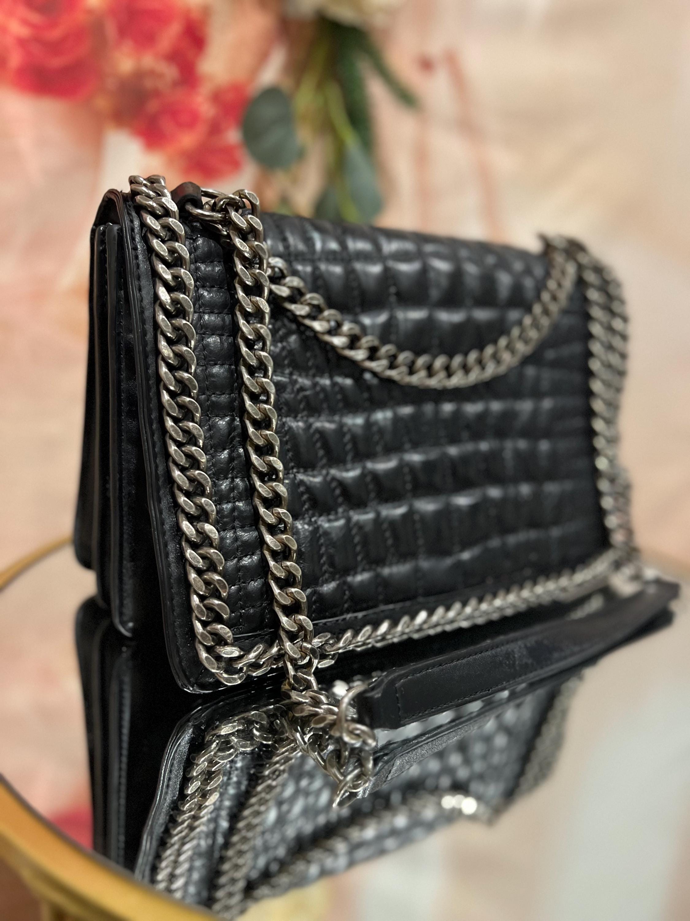 ZARA ブラック キルティングレザー ショルダーバッグ：シルバー