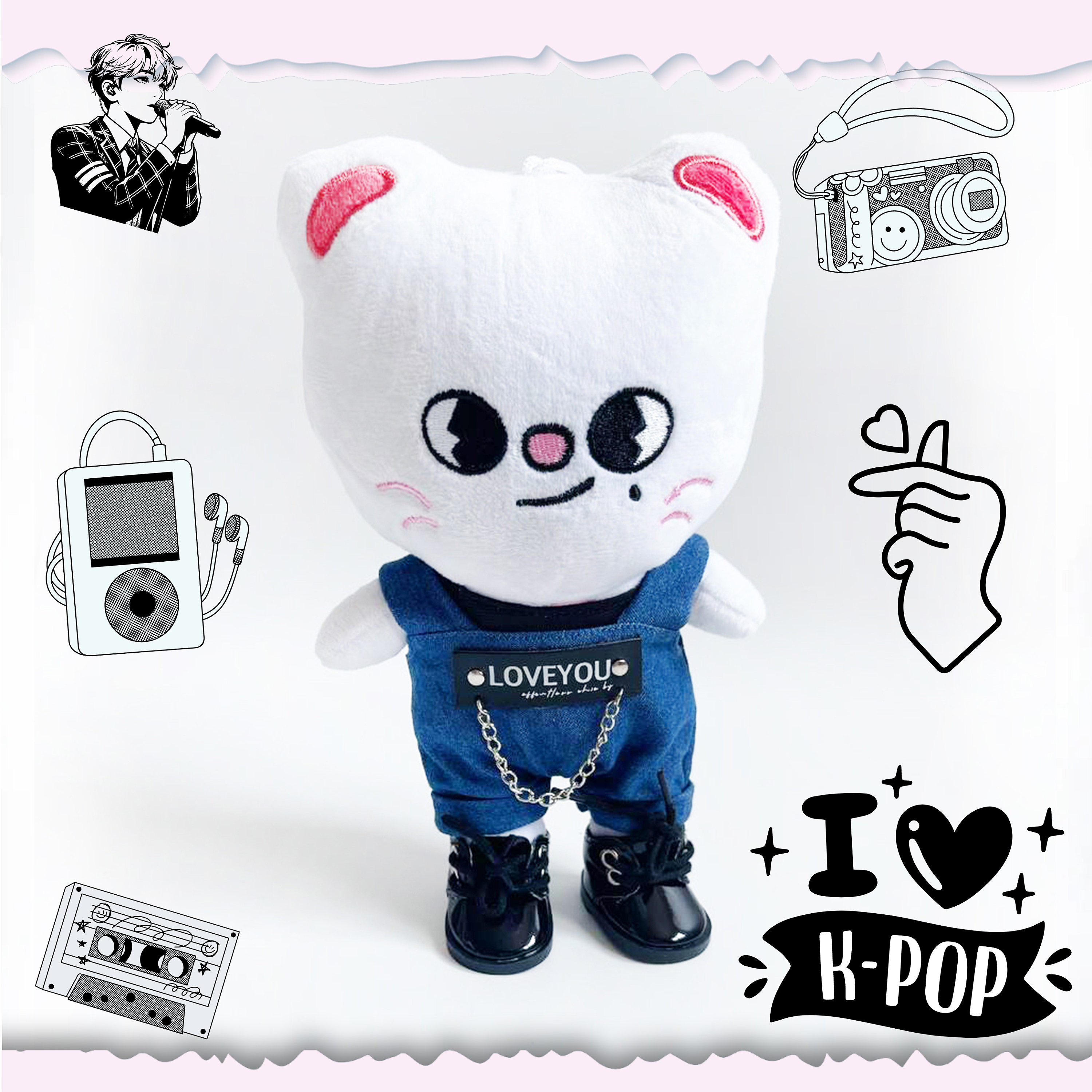 SKzooぬいぐるみ用デニムジャンプスーツ：Stray Kidsファンへのギフト