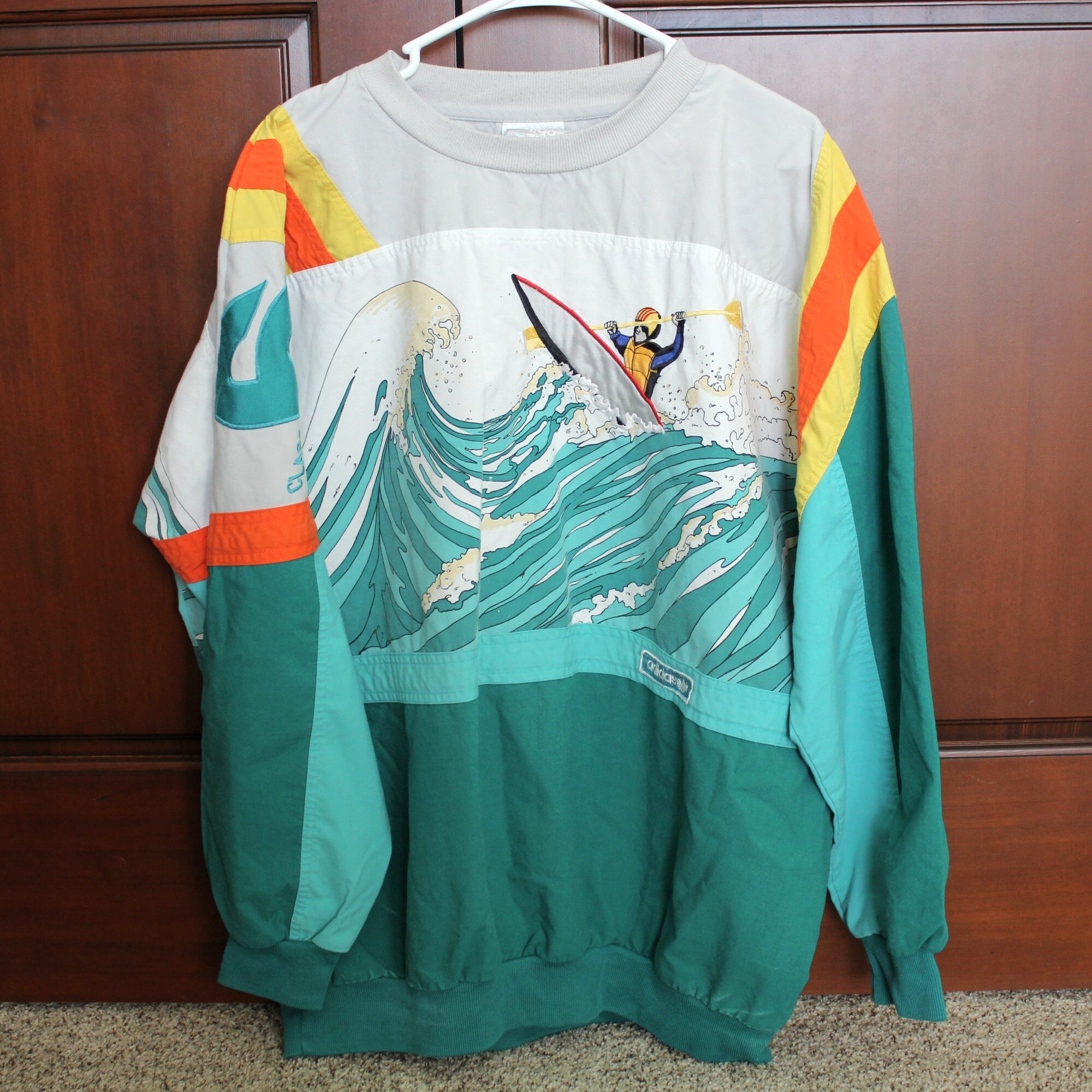 1980s Adidas Devil's Toenail All Over Print Pullover Sweatshirt