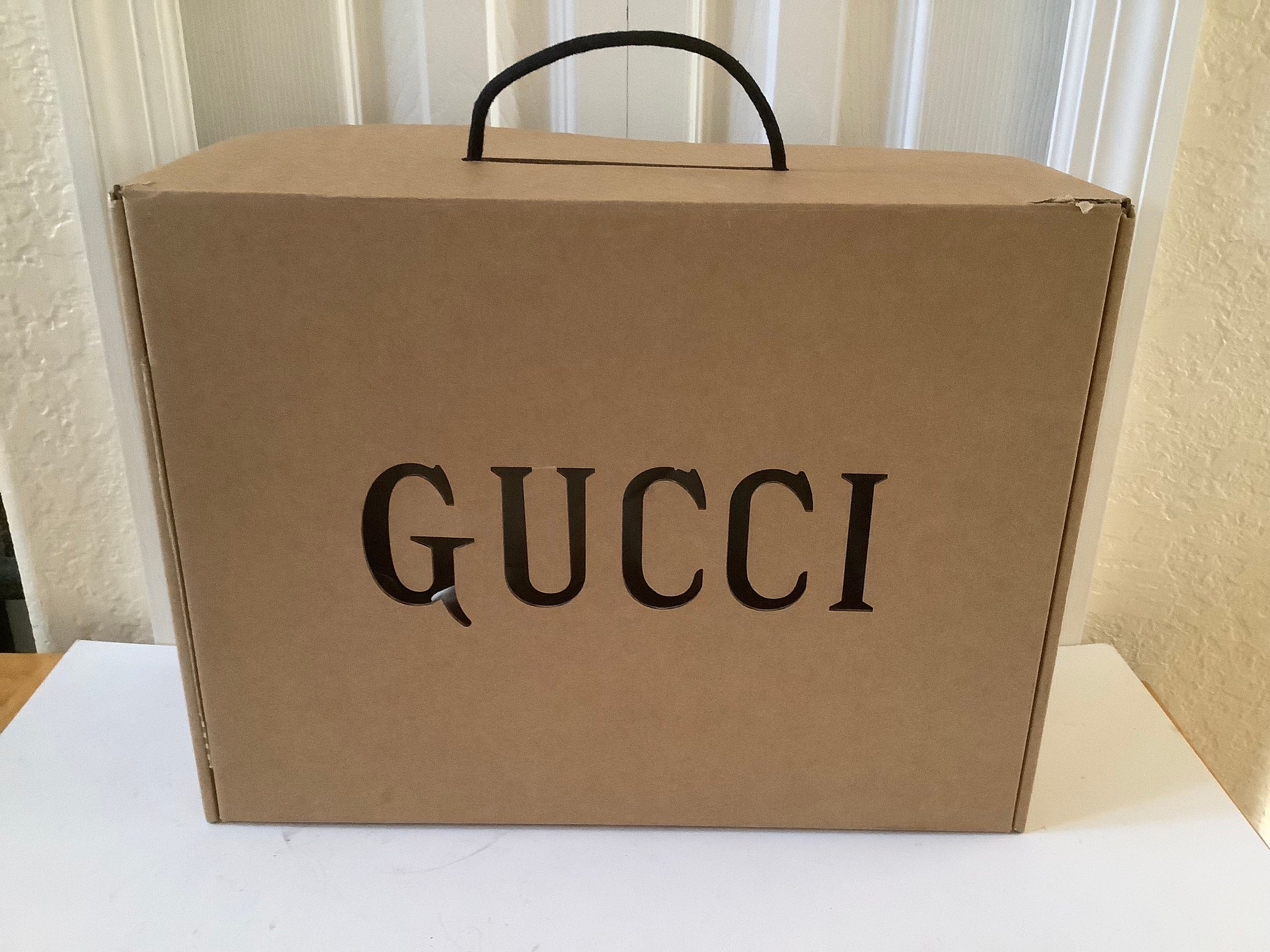 Authentic Gucci Tennis Shoe Box With Laser Cut Logo~brown With