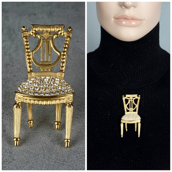 Vintage KARL LAGERFELD Lyre Chair Rhinestone Brooch - Etsy