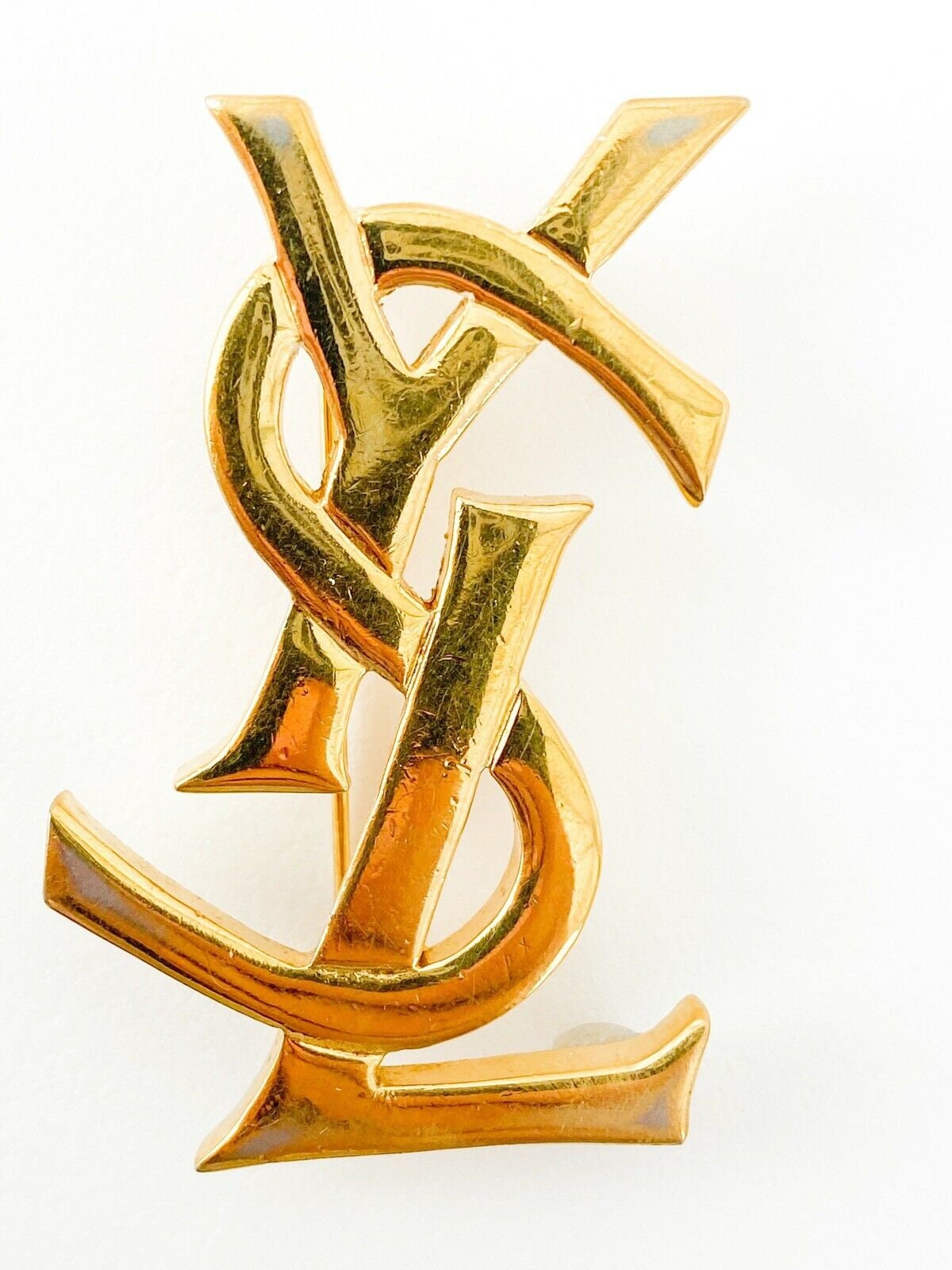 ヴィンテージ YSL イヴ・サンローラン ロゴ ブローチピン - ゴールド