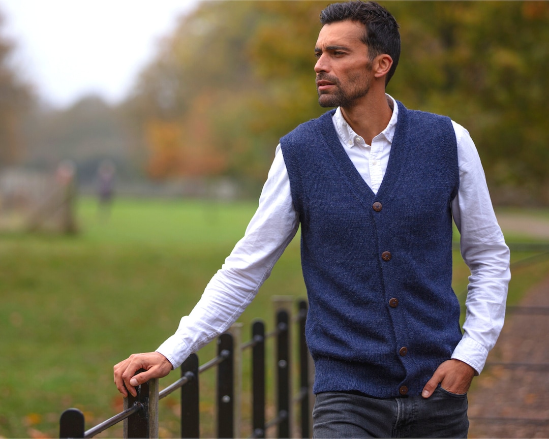 Vest, Knitted, 100% Alpaca Wool, Men's Sleeveless Sweater, Warm