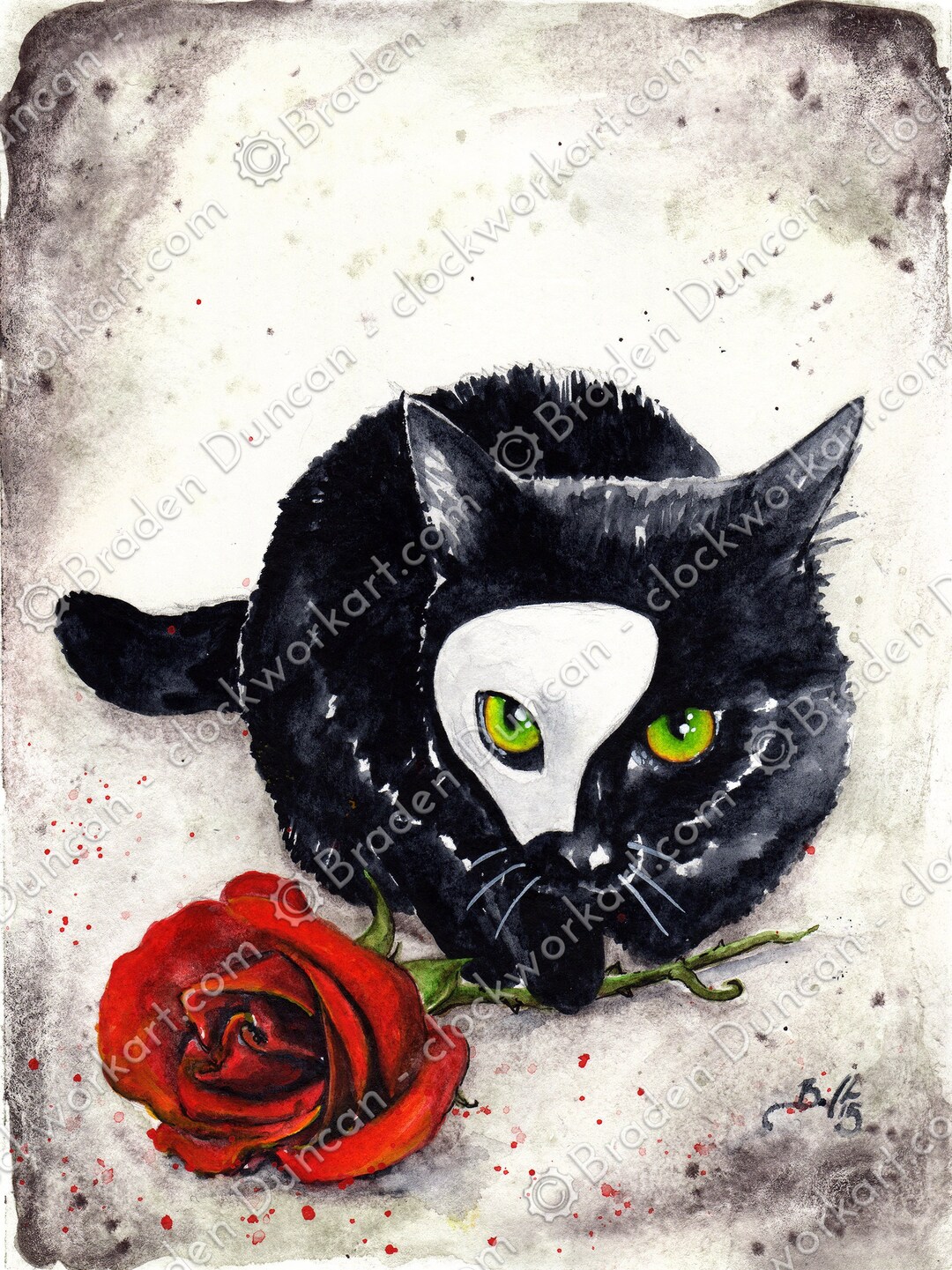 幻の子猫：水彩画による黒猫のファインアート - Etsy 日本