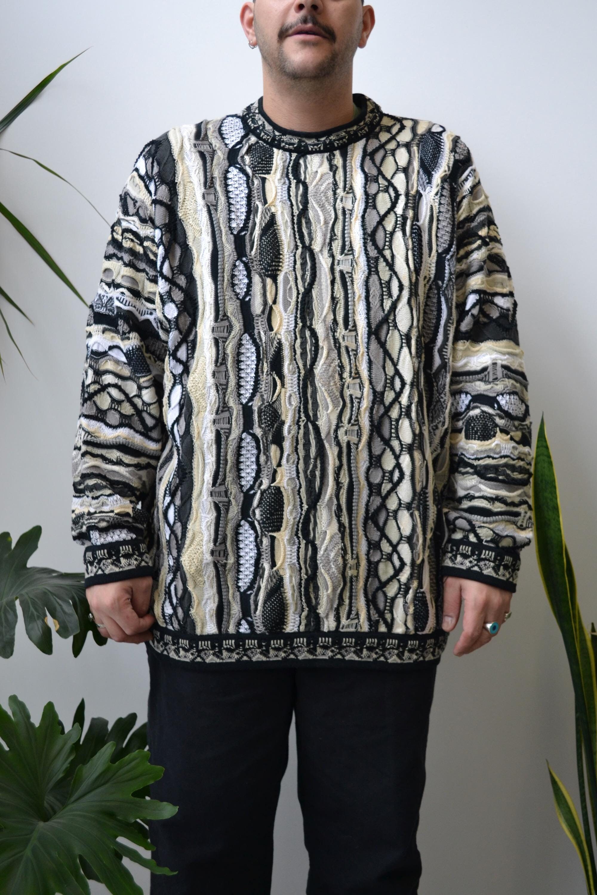 Nineties Black, White & Yellow 3D Knit Coogi Pullover Sweater - Etsy