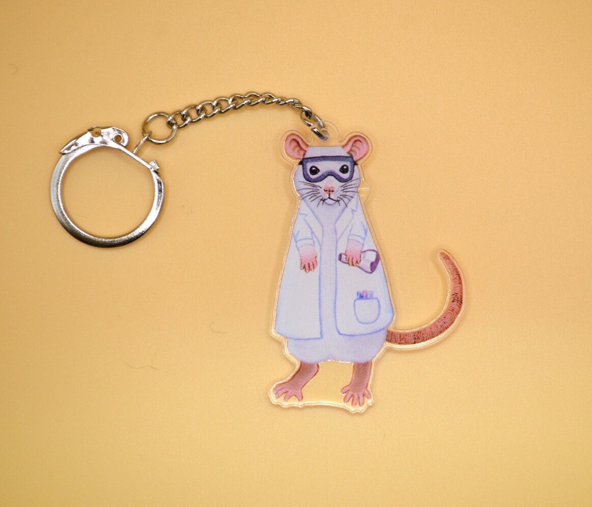 Lab Rat Keyring, Laboratory Rat, Albino Science Rat Keychain