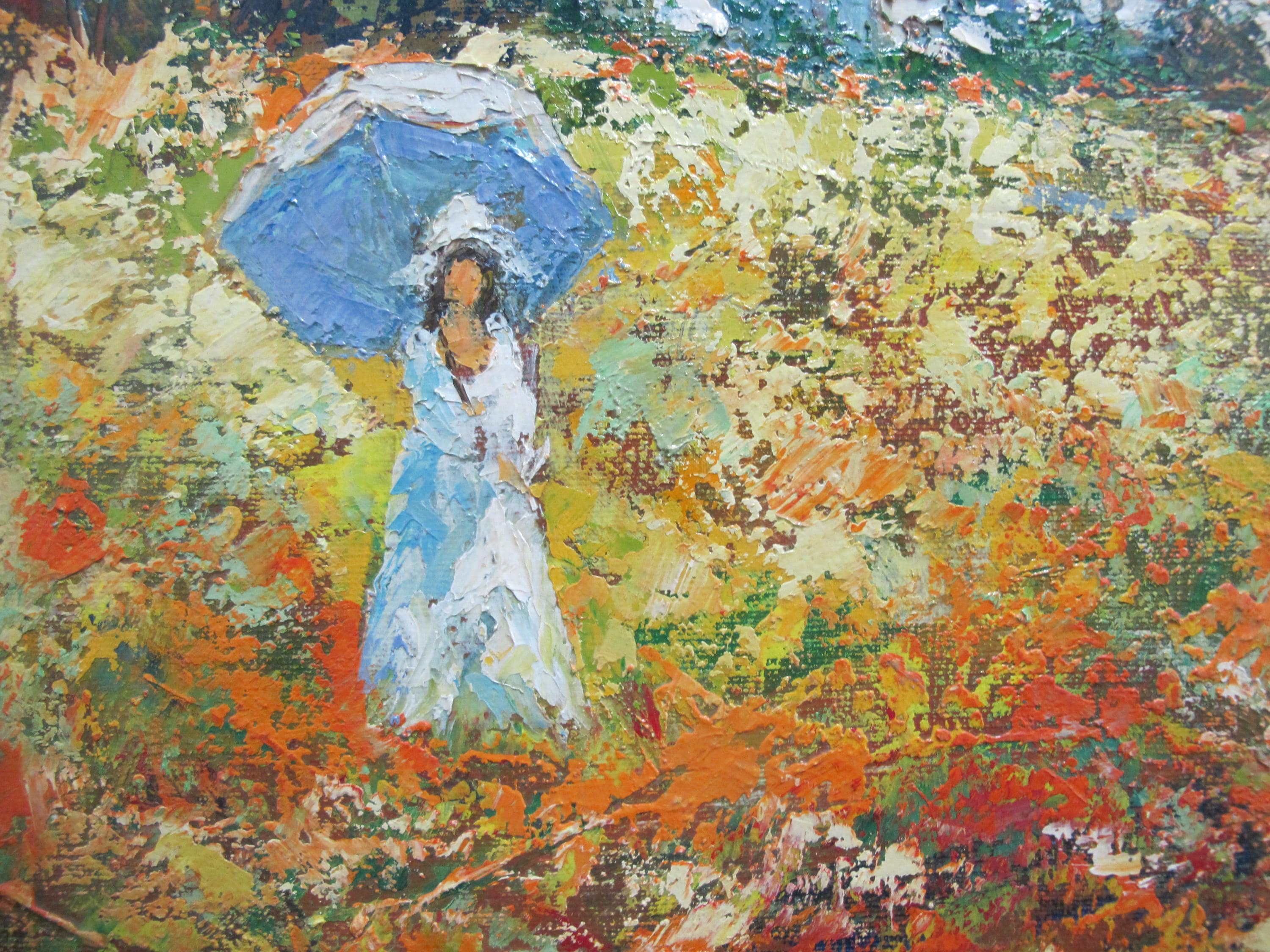 David SMIRA Framed IMPRESSIONIST Woman W/umbrella in FLOWER Field