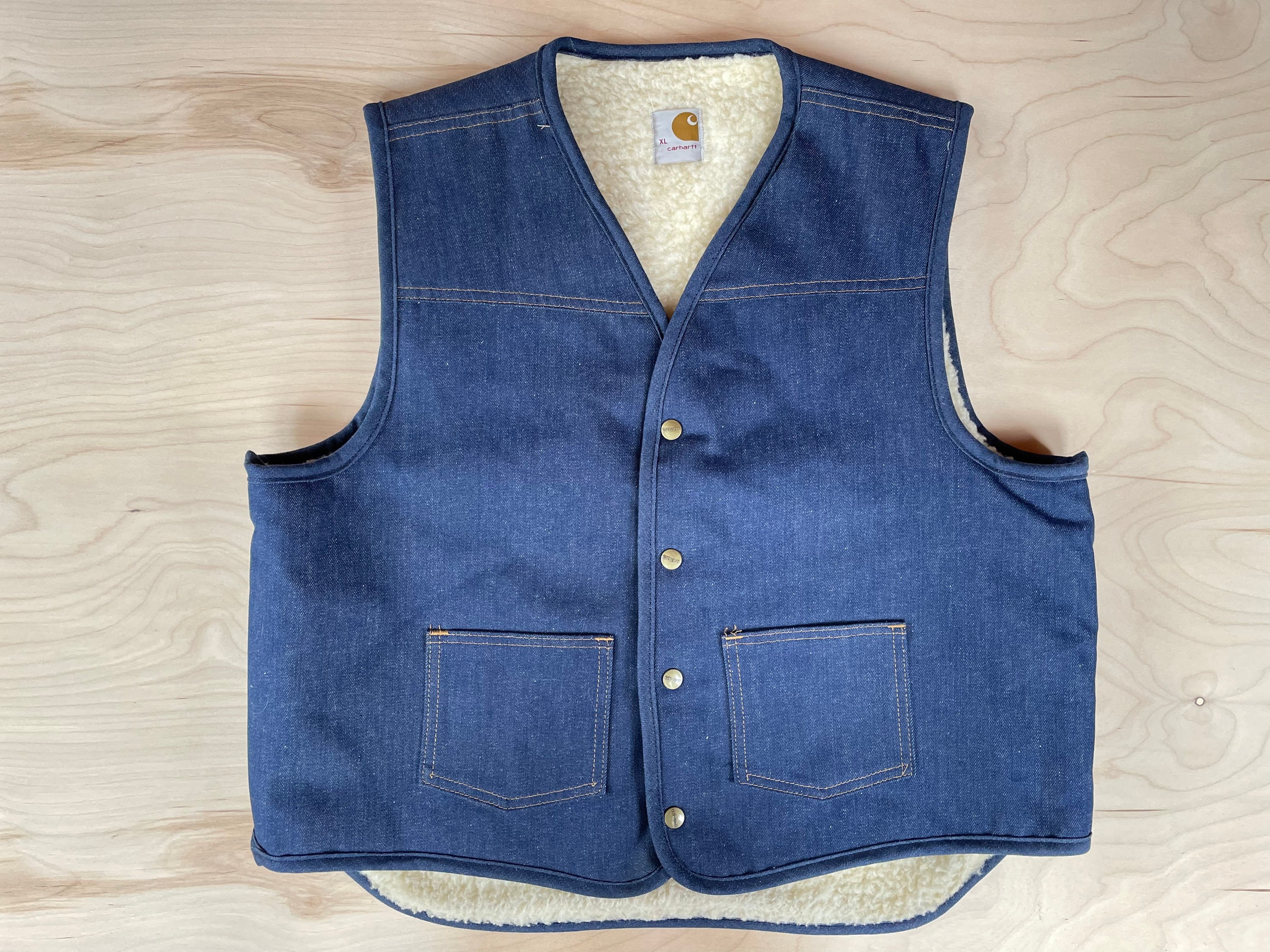 Carhartt Denim Vest Sherpa Lined 8SV Vintage 80s Gilet Waistcoat