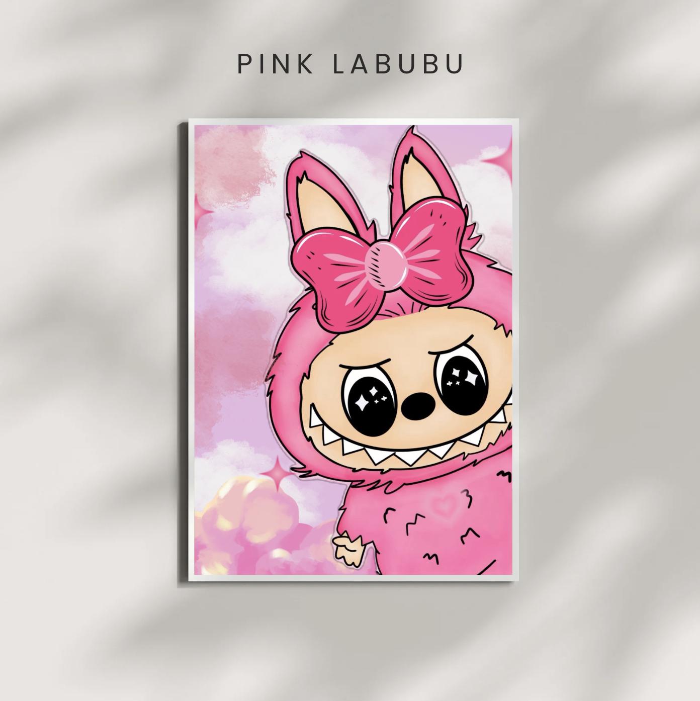 ピンクのラブブポスター、モダンな子供用ウォールアート（デジタル