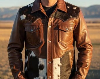 Cowhide Hair on Leather Jacket Western Rugged Style One of Kind - Etsy