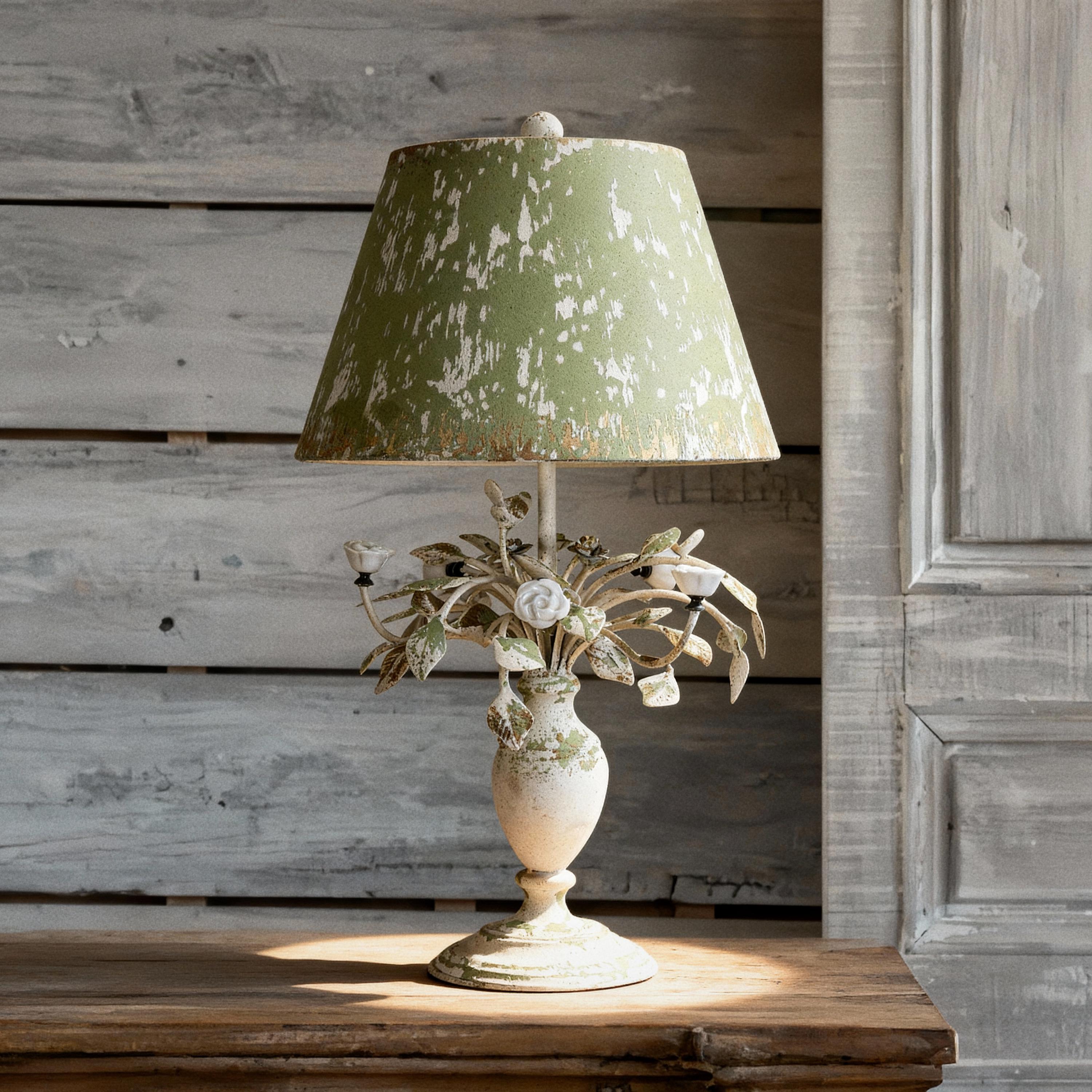 フランス製 アンティーク スミレ柄の赤いシェードがプードルみたいな