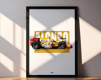 ルノー R25 F1 カー ポスター: フェルナンド アロンソ、2005 年