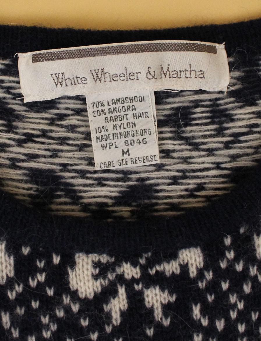 80s Vtg Puff Sleeve Lambswool Angora Wool Knit Sweater Navy Blue