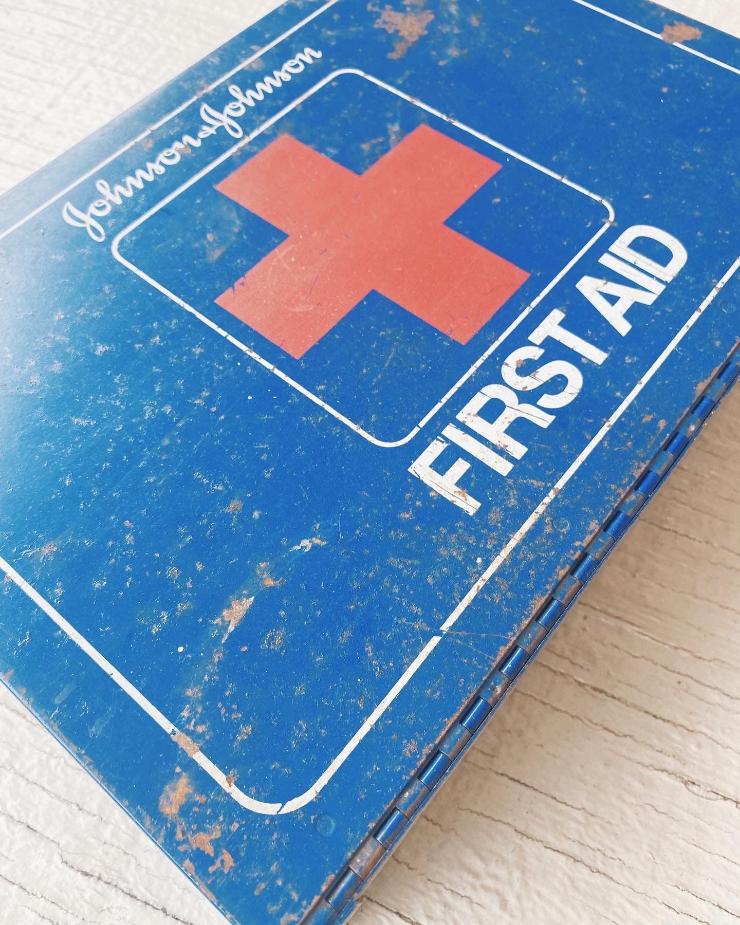 Vintage Blue Johnson and Johnson First Aid Kit, Metal First Aid
