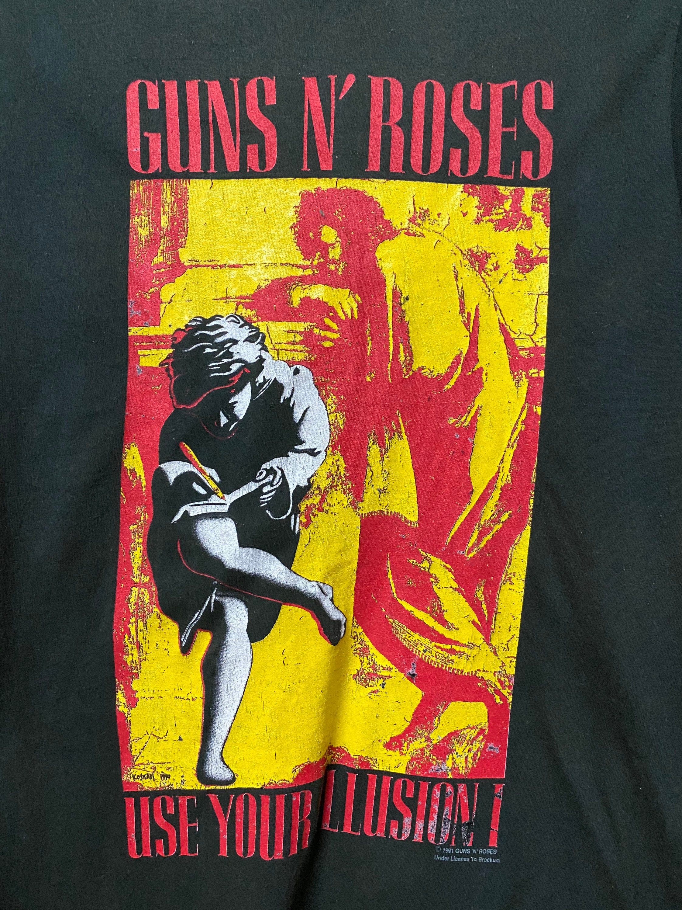 Vintage 1991 Gun N Roses Rock T Shirt Used Your Illusion Tour