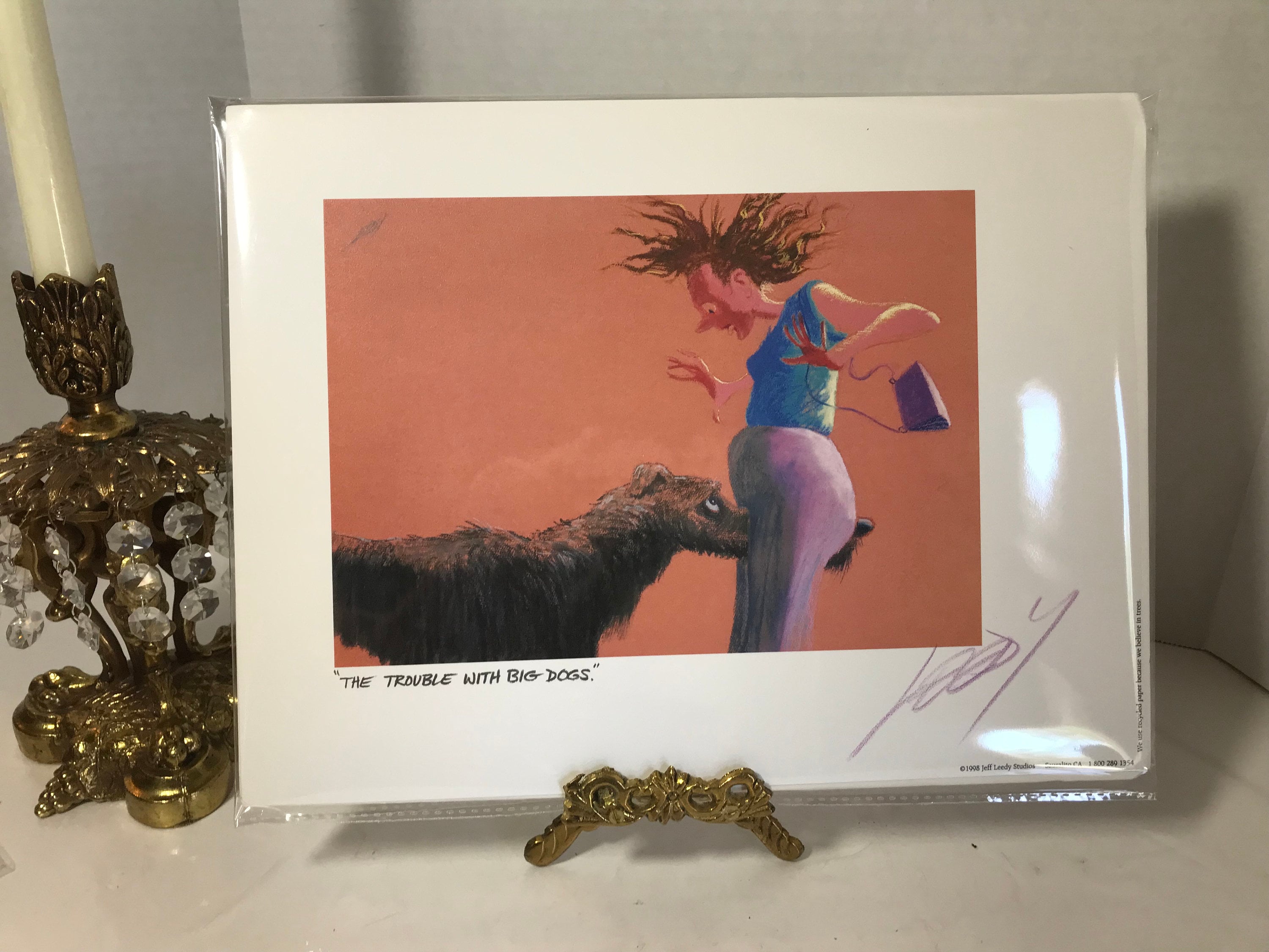 Vintage 1996 Jeff Leedy Signed Print, Vtg Jeff Leedy Dog Art 