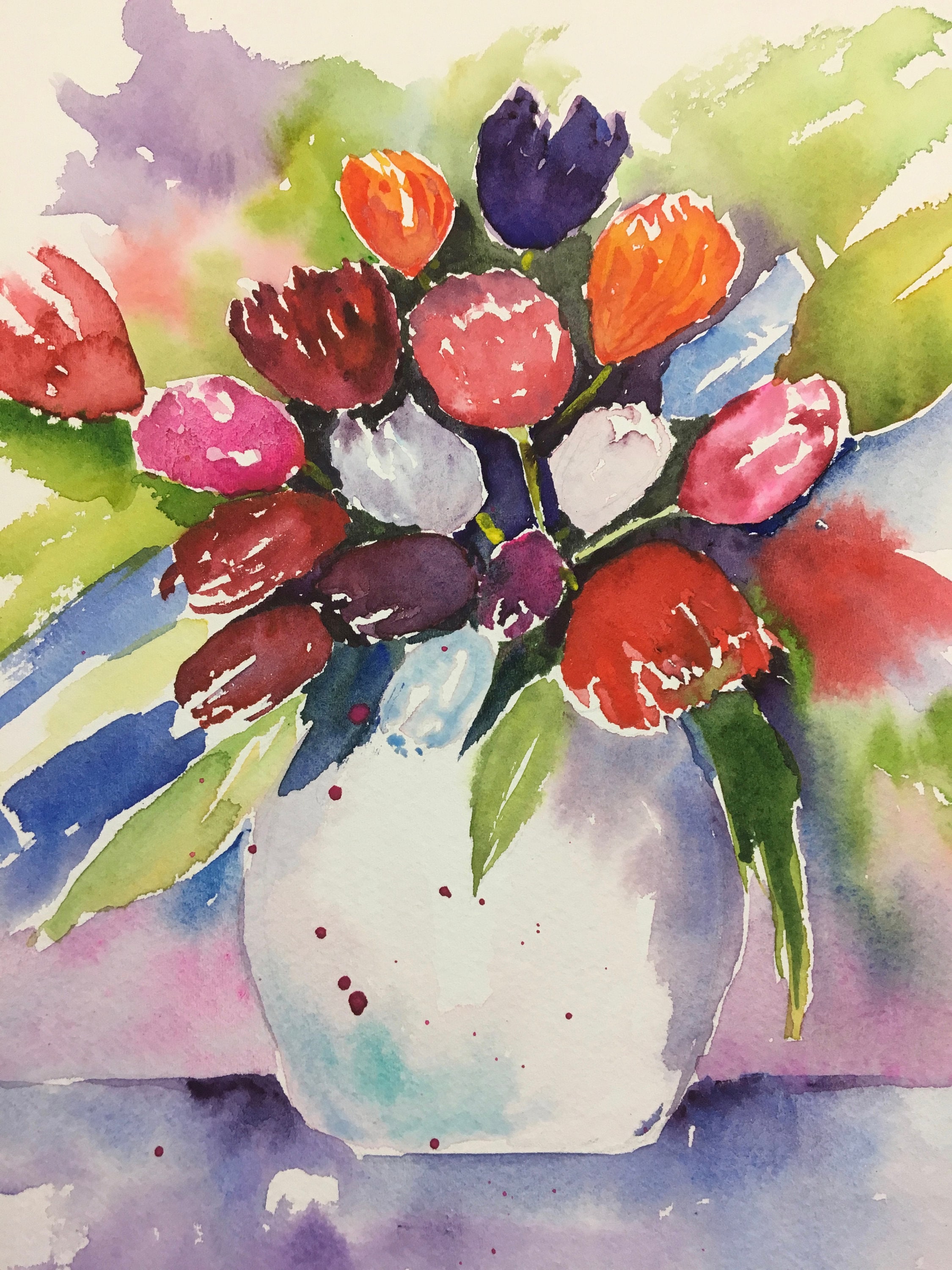 花の水彩画、花の芸術、花瓶の花の絵画 - Etsy 日本