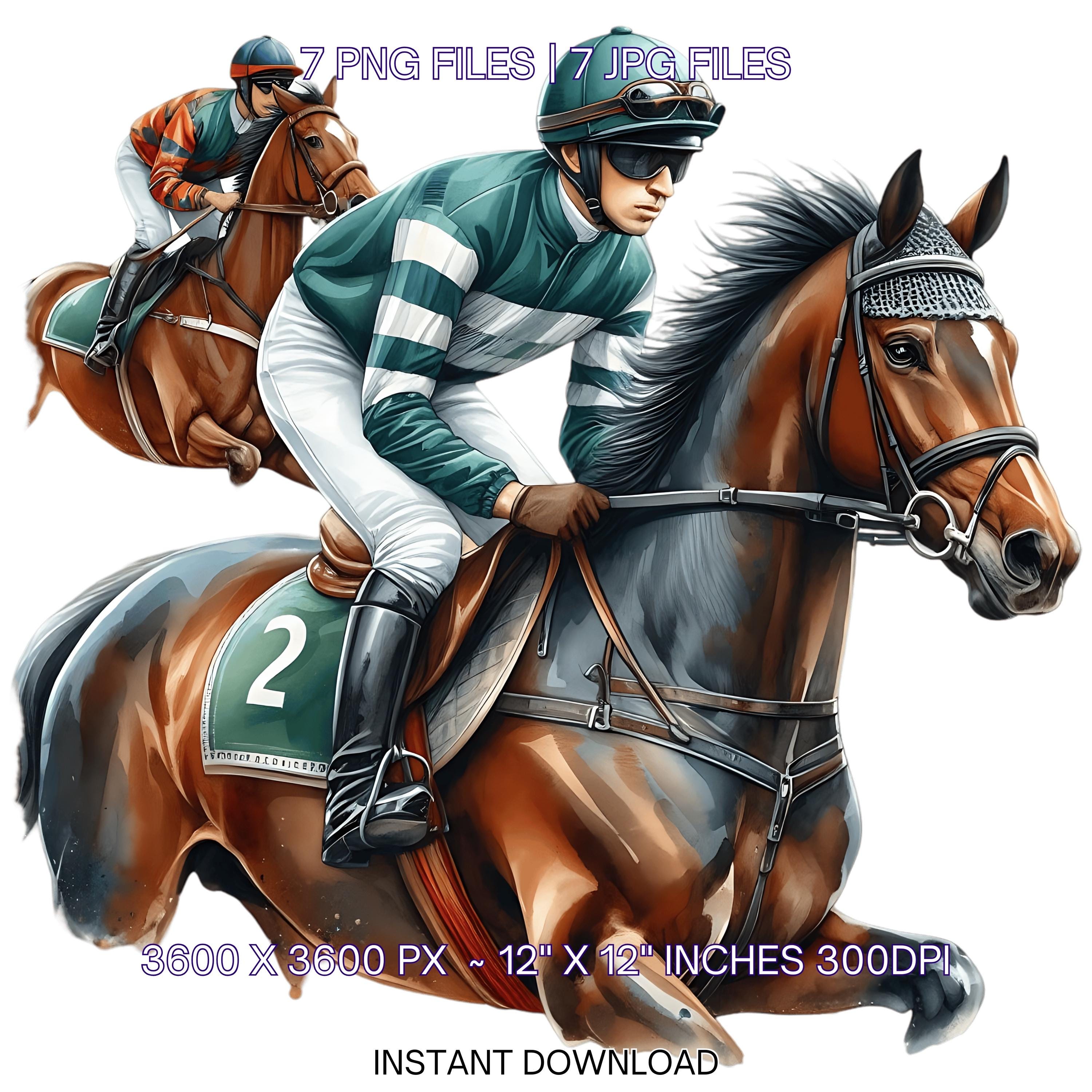水彩ジョッキークリップアートPNG：馬術競技イラスト（デジタル
