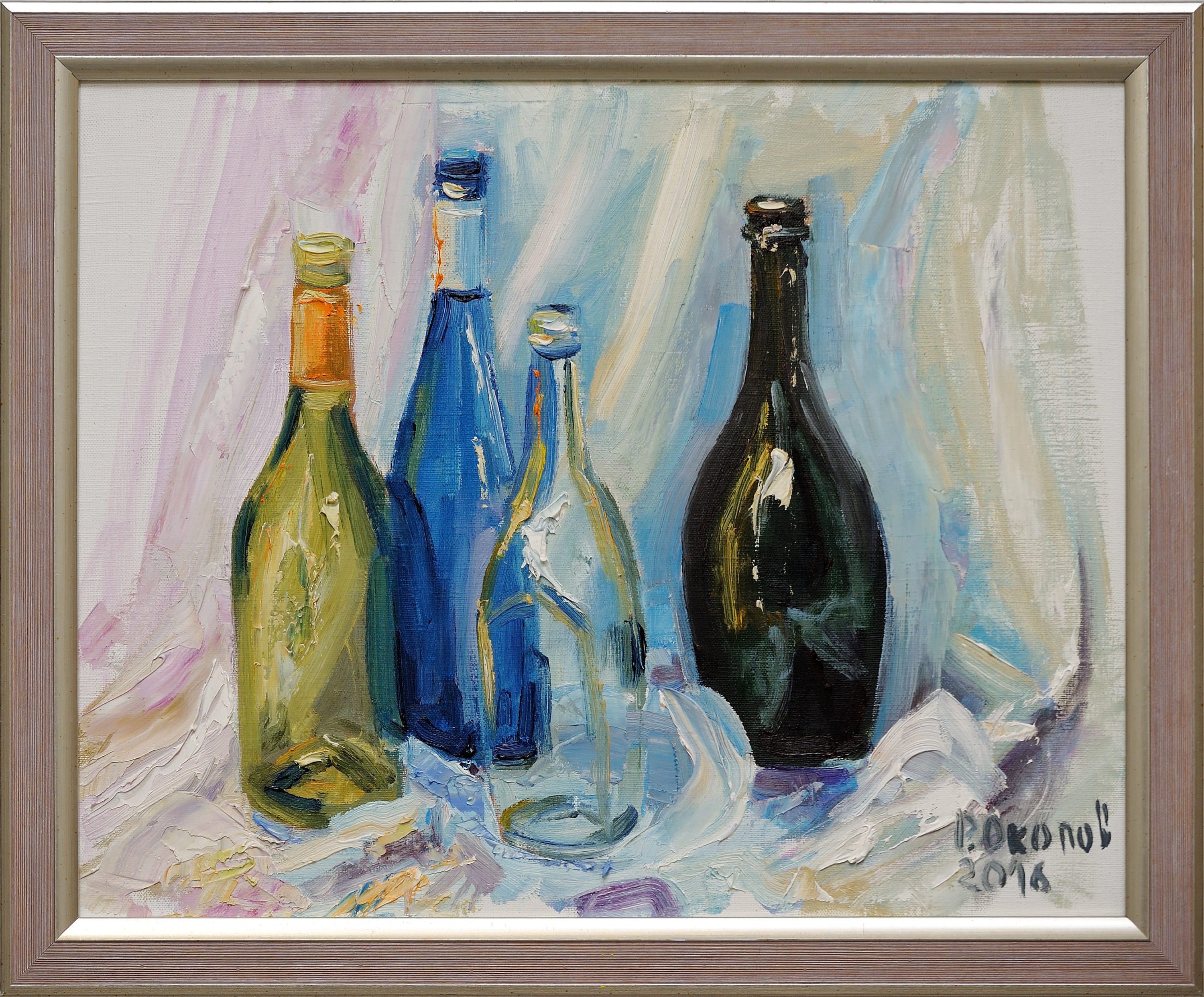 オリジナル静物画ガラス油絵ダイニングルーム装飾インテリア絵画ボトル