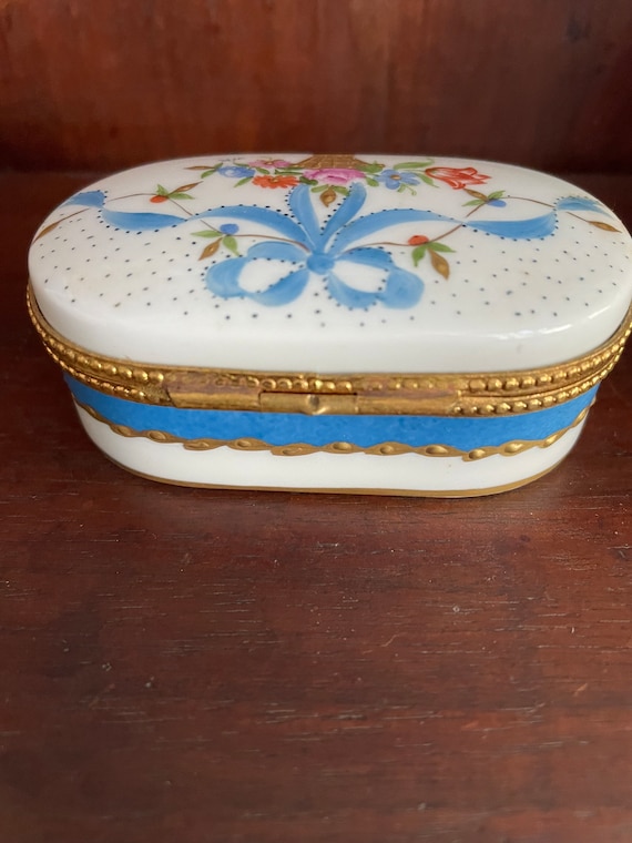 Vintage Limoges France Box With Hand-painted Basket of Flowers