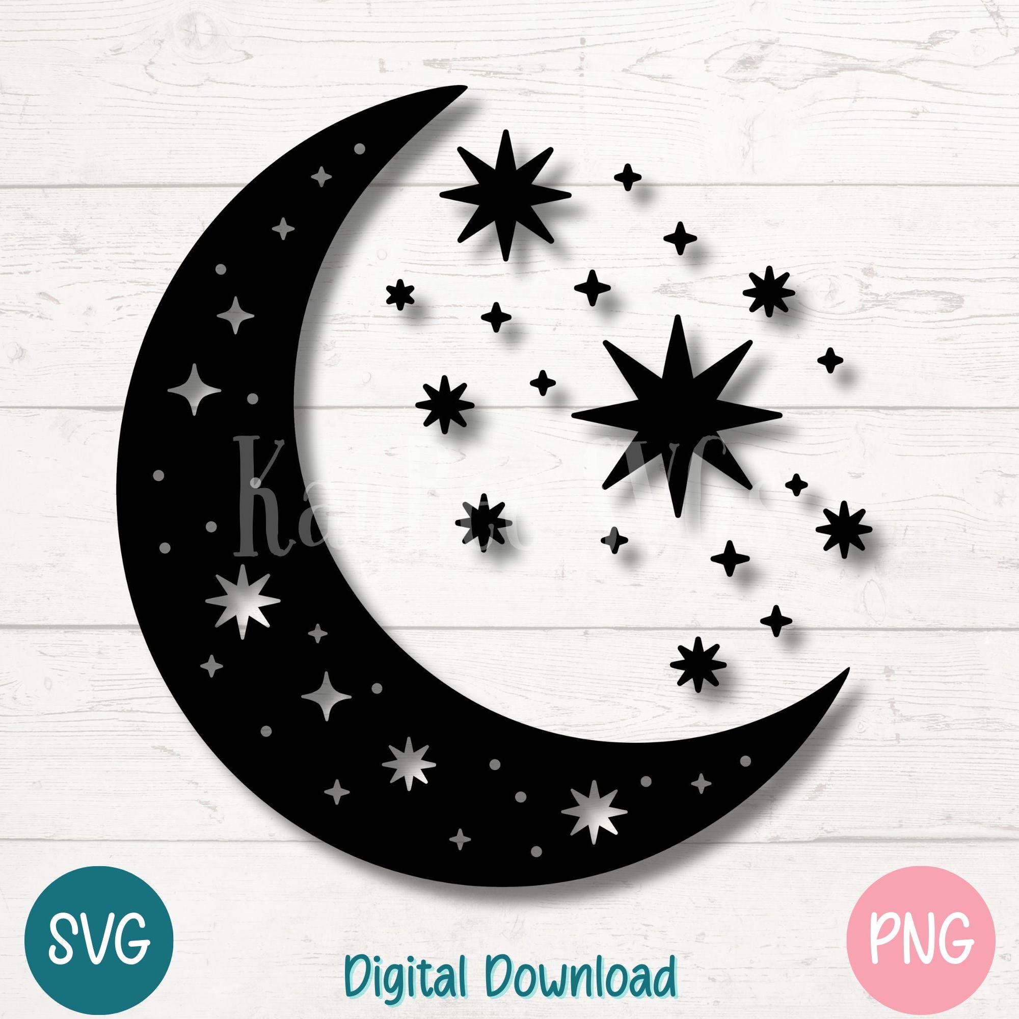 Crescent Moon and Stars SVG | Boho Celestial Clipart (digital) - Etsy