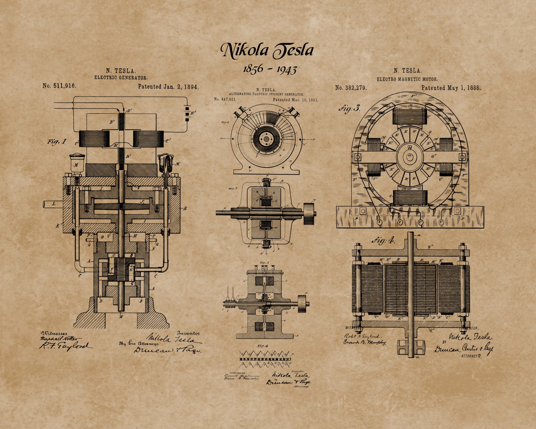 テスラ特許プリント、ニコラ テスラ エンジニアリング発明特許ポスター