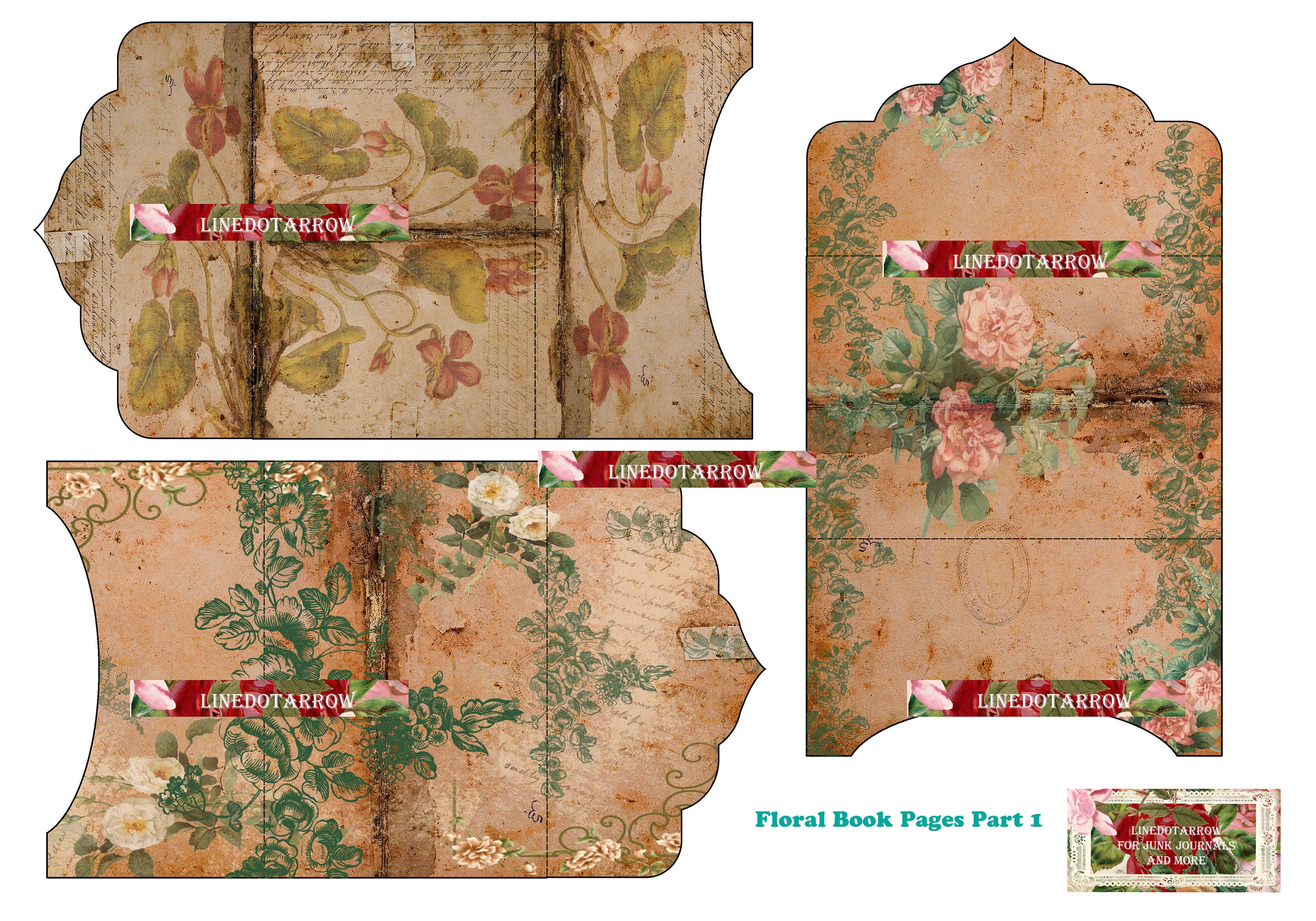 フローラルジャンクジャーナルキット：ヴィンテージブックページ