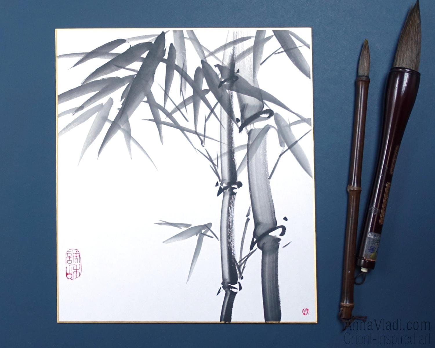 真作】掛軸 扇面 竹図 文人趣味の墨画一幅 静謐な水墨の