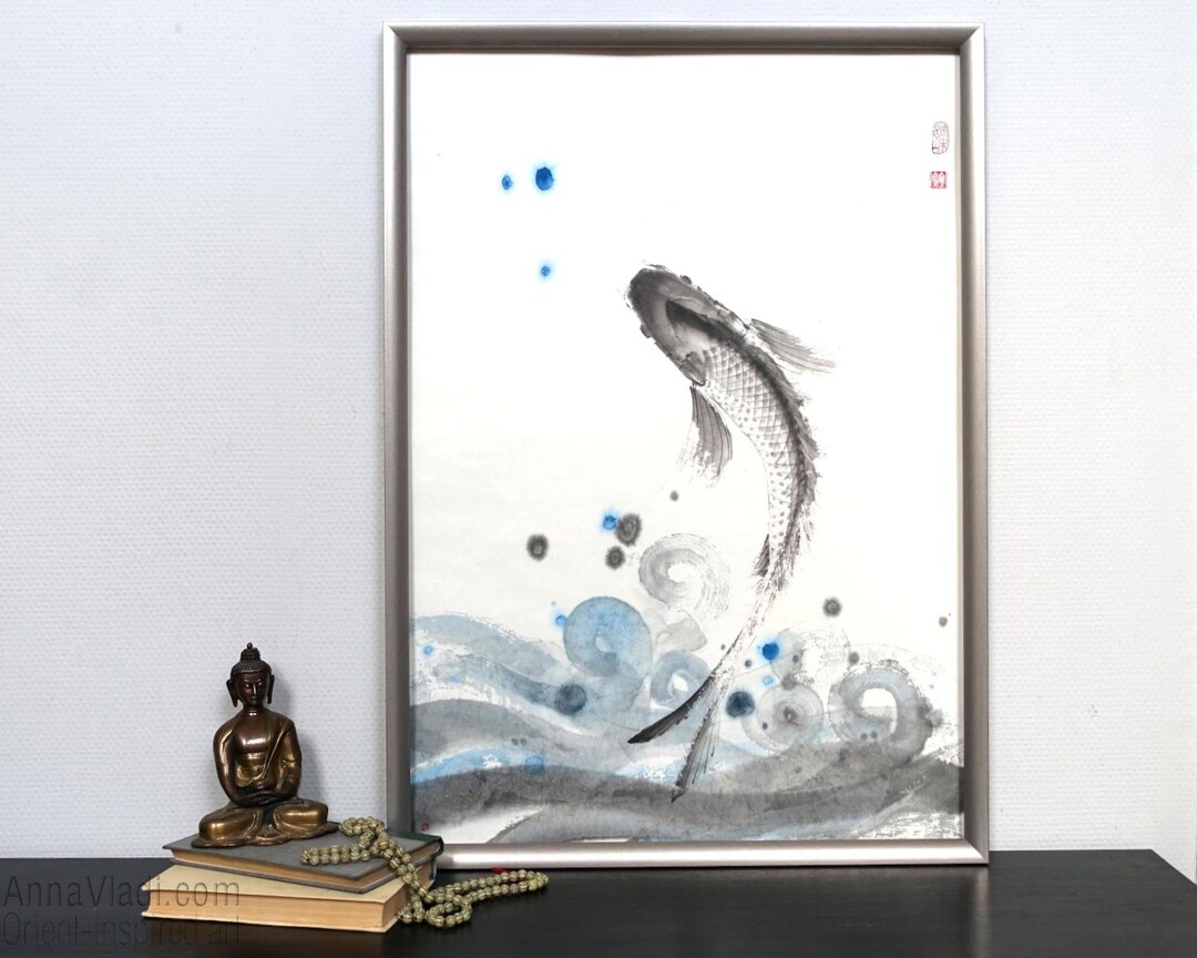 原画 金魚 動物画 絵画 アクリル画 現代アート 細密画 手描き 一点物