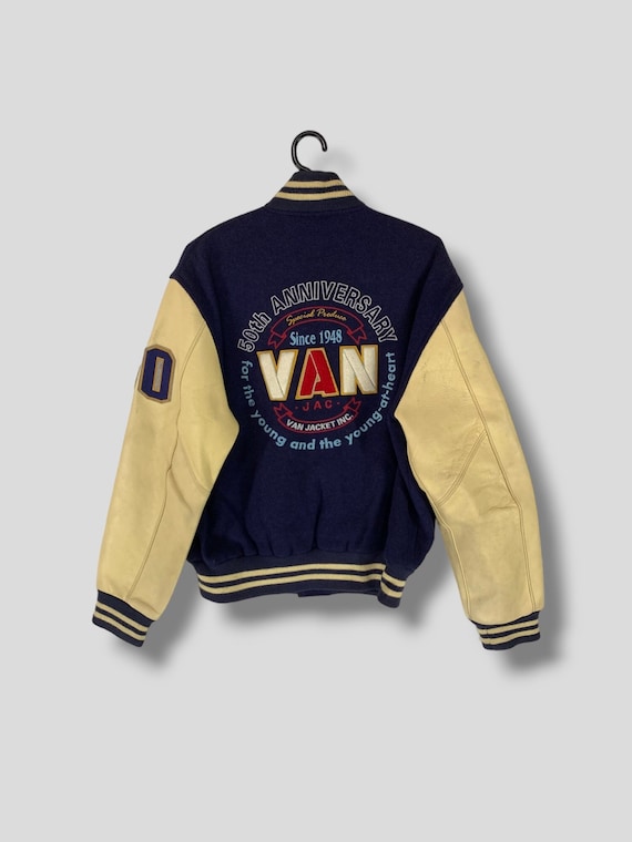 Vintage Van Jac Embroidered Logo Wool Leather Varsity Jacket