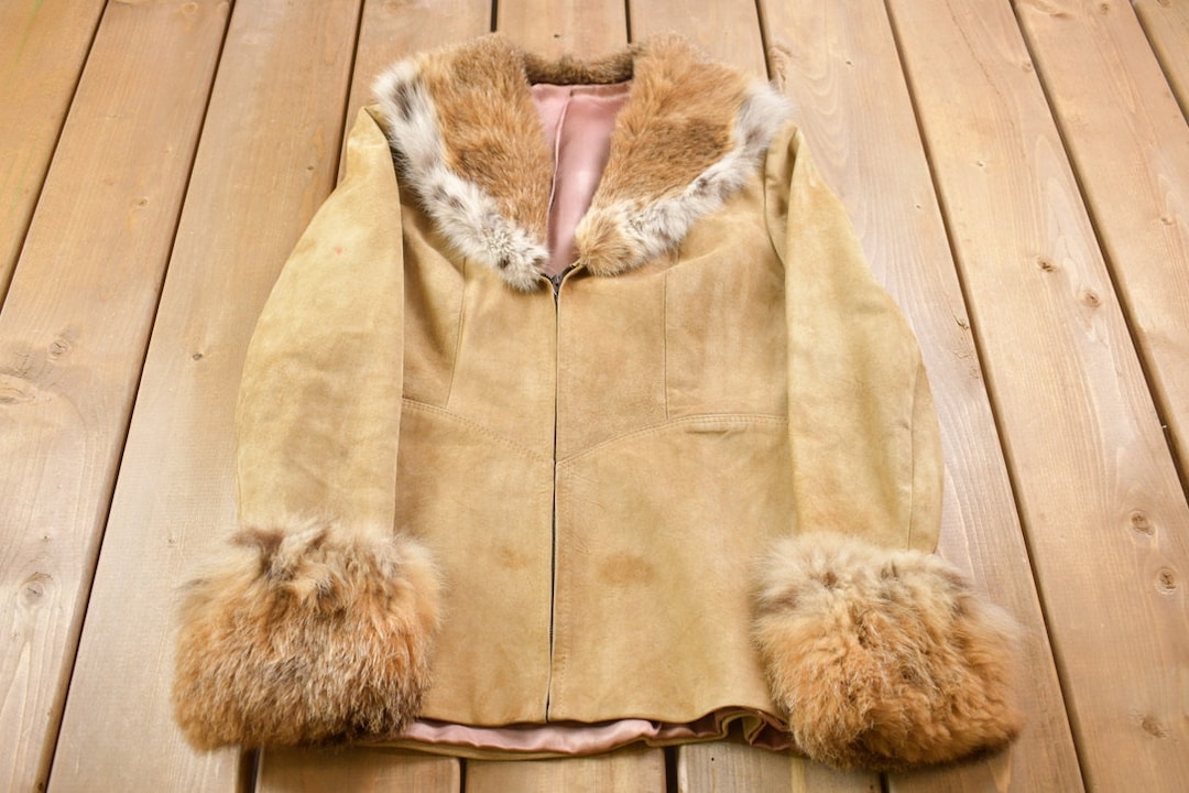 Vintage 1970s Lony G Fur Accent Suede Full Zip Jacket / Fall