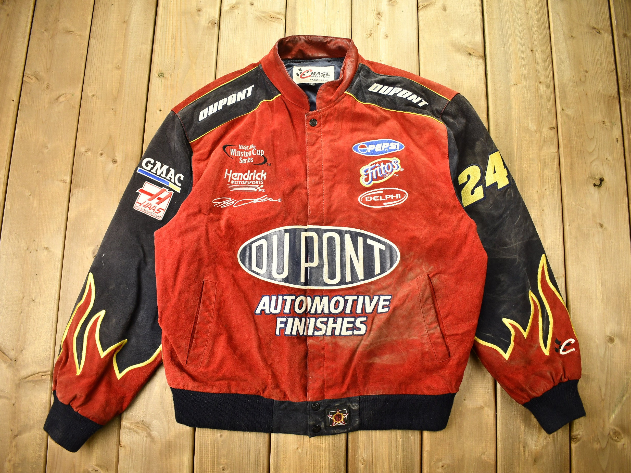 Vintage 1990s Jeff Gordon 100% Leather Nascar Racing Jacket