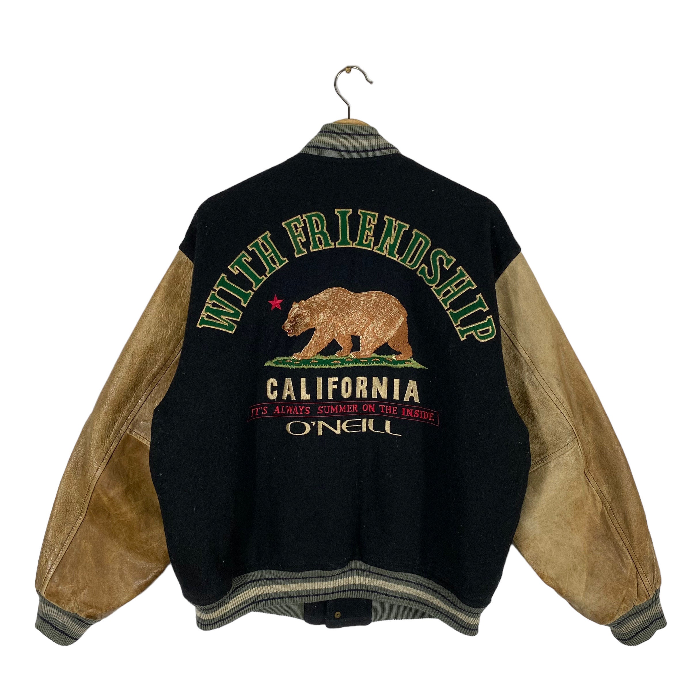 Vintage 90s O'neill California Republic Bear Varsity Jacket Button