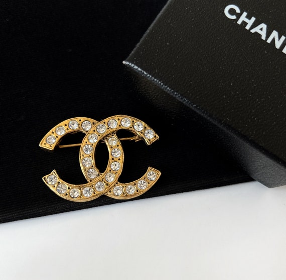 CHANEL Vintage Crystal Logo Brooch - Etsy