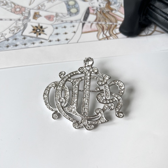 CHRISTIAN DIOR Vintage Crystal Logo Brooch - Etsy