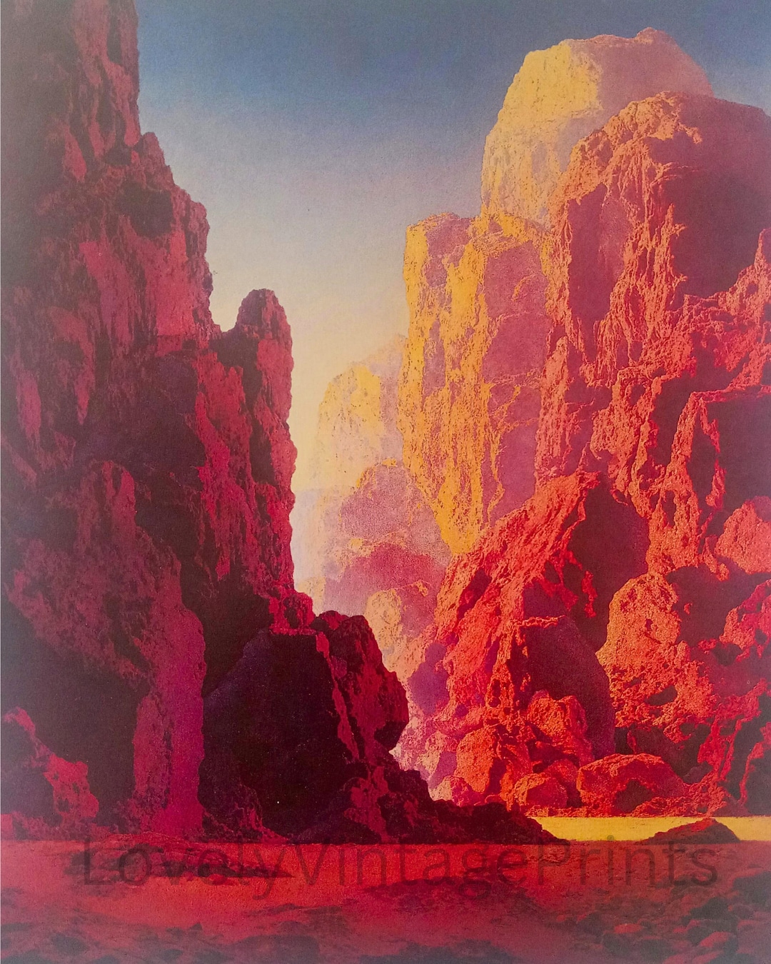 Printable Arizona by Maxfield Parrish - Red and Orange Sunset