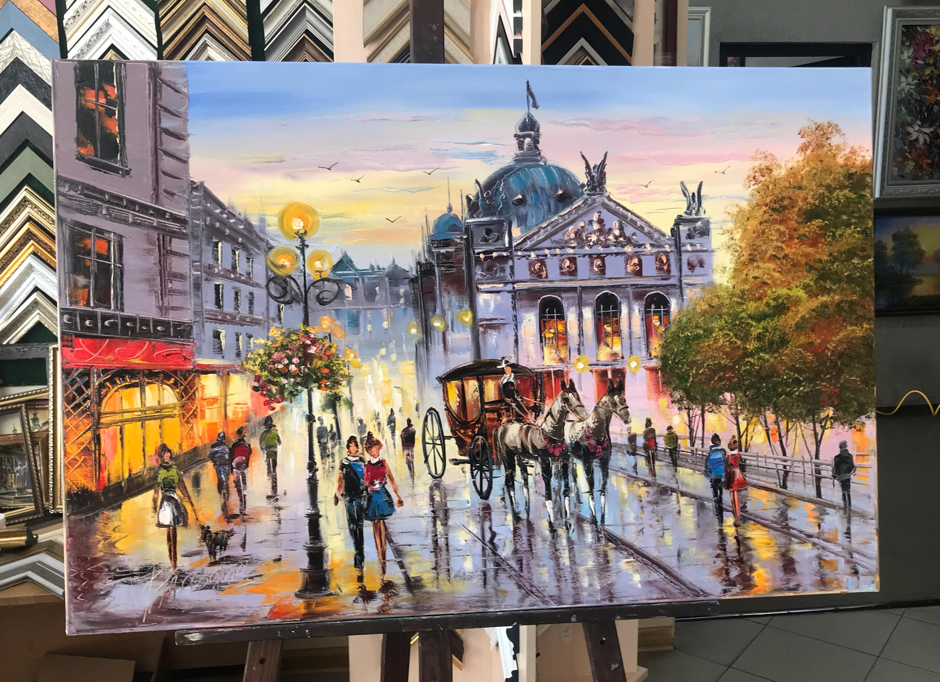 キャンバスに描かれた大都市の絵画 ヨーロッパの都市の壁画 都市の風景