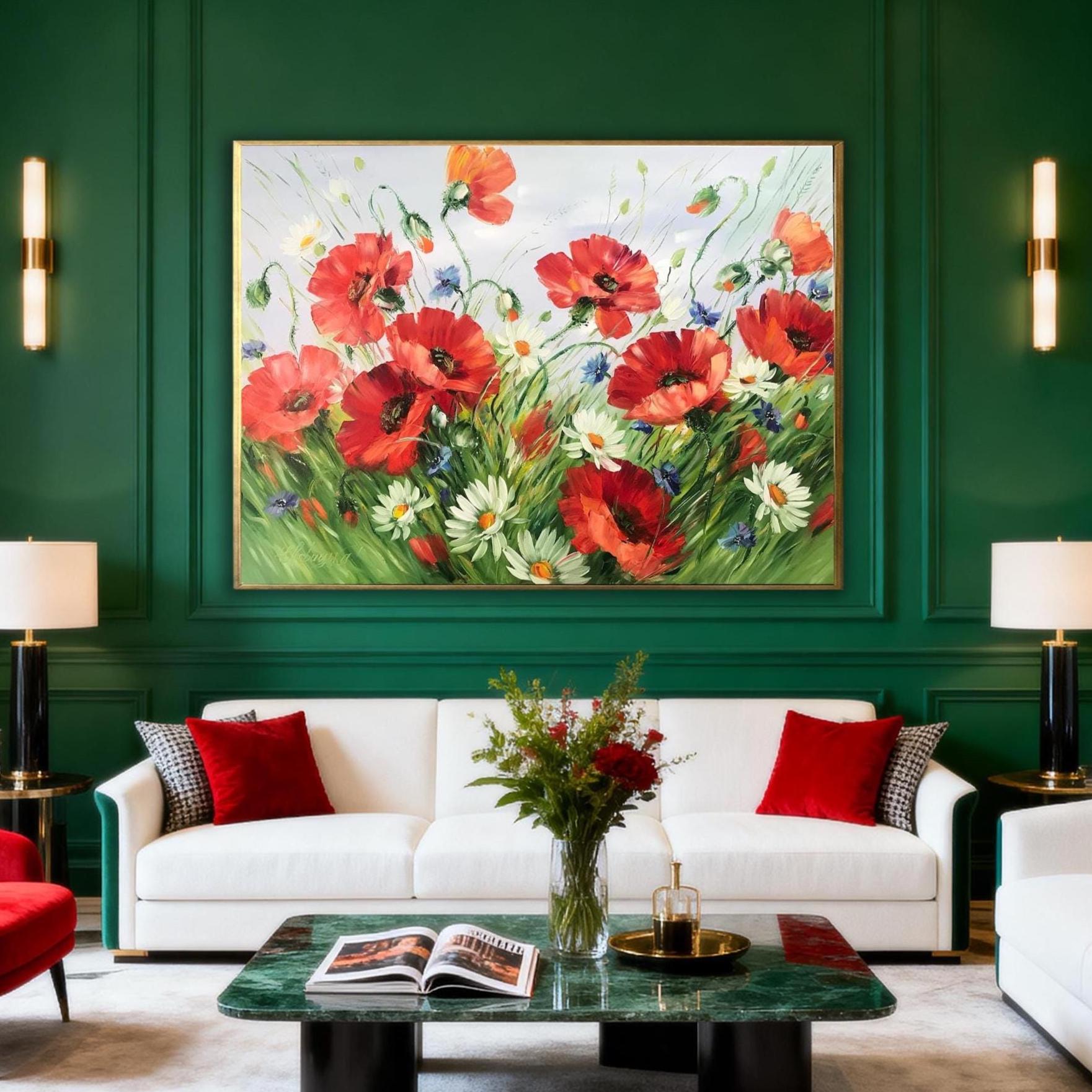 ポピーフィールドの油絵オリジナルアートワークキャンバスに描かれた