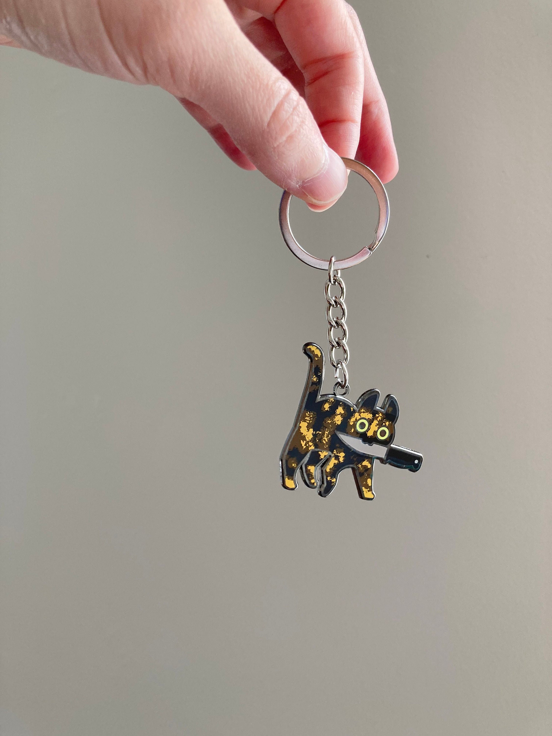 Tortoiseshell Knifecat Metal Keychain - Etsy