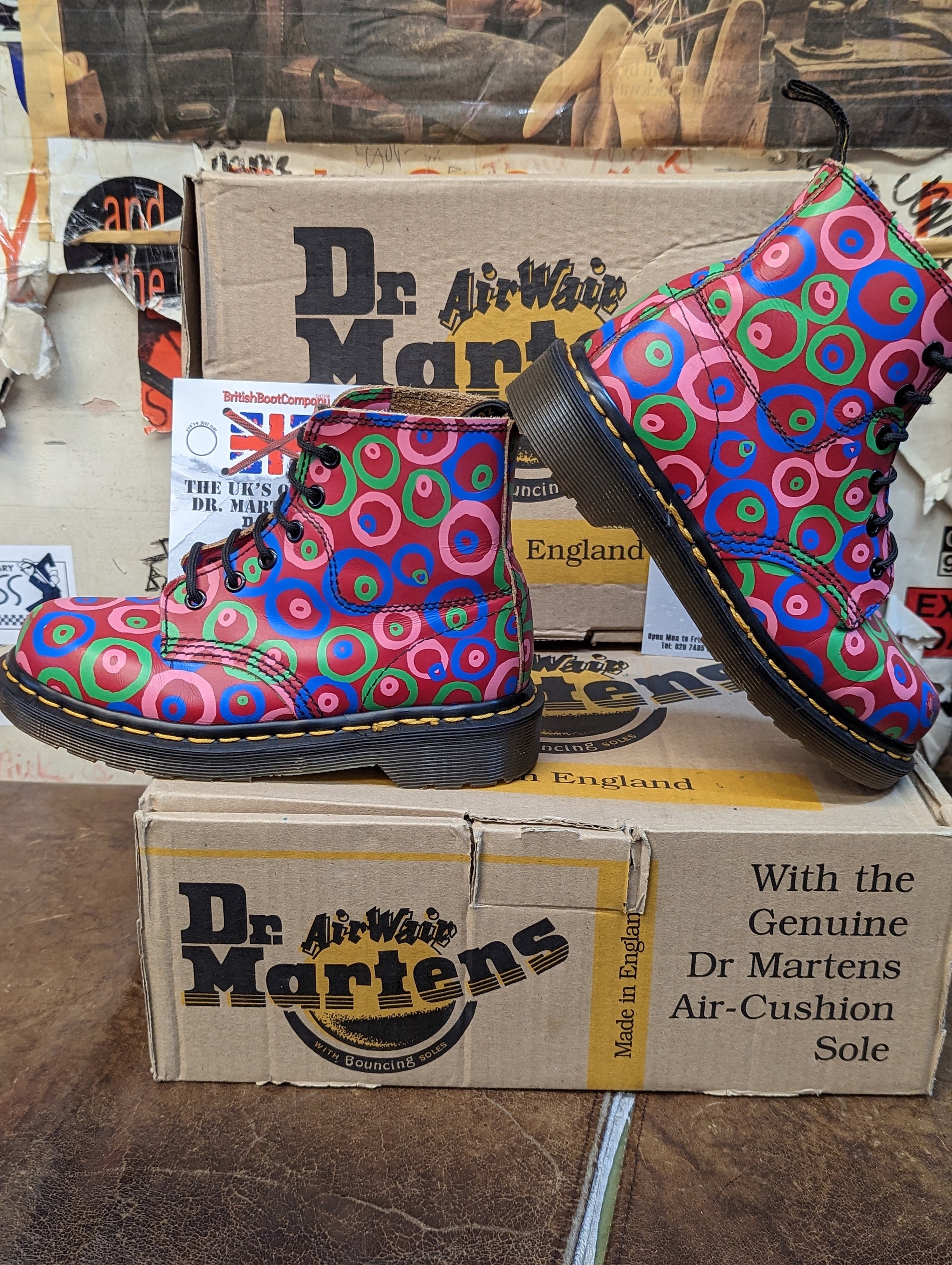 Dr Martens Made in England 8175 Red, Blue and Green Circles Size 2