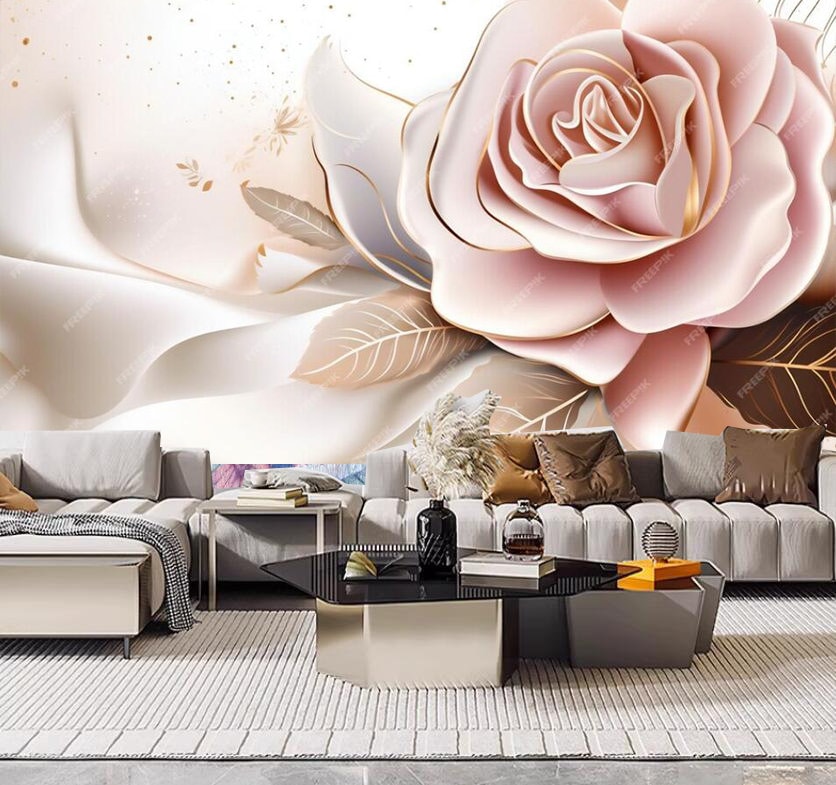 Abstract 3D Pink Rose Flower Floral Wallpaper Wall Mural Wall