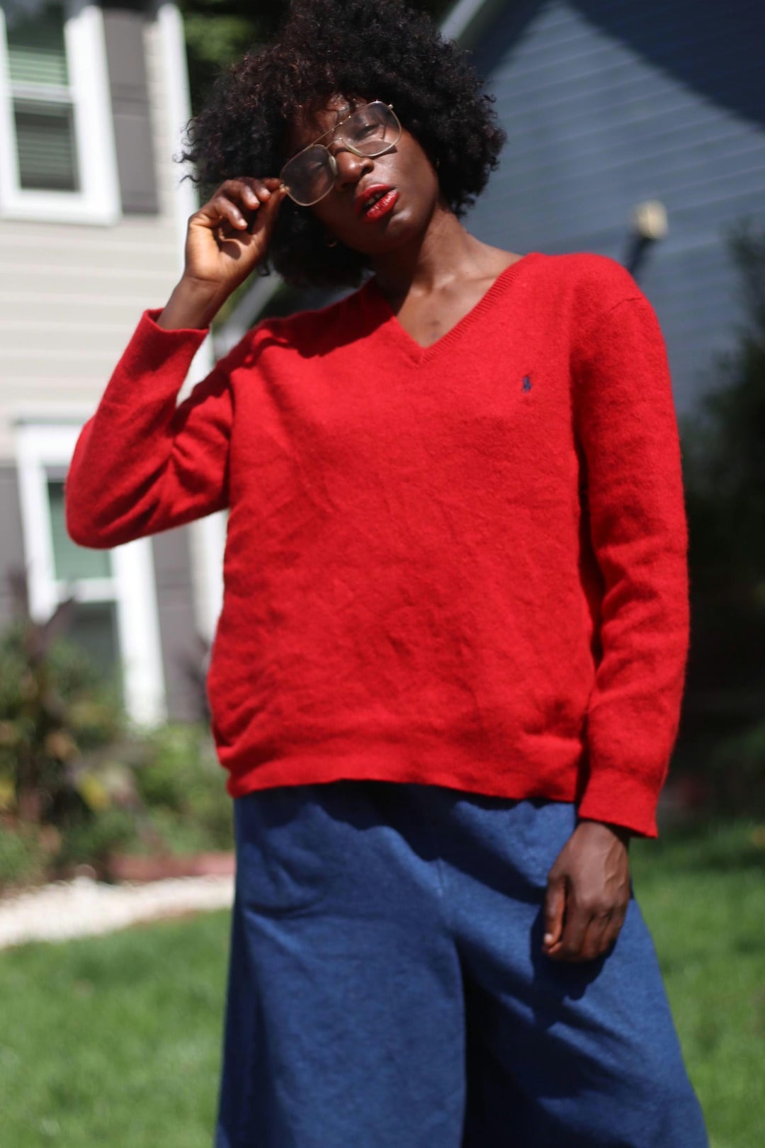 90s Polo Ralph Lauren Lambswool Sweater: Red V-neck Knit - Etsy Canada