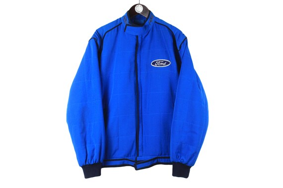Vintage FORD Jacket Blue Men's Size L Logo Authentic Retro Racing