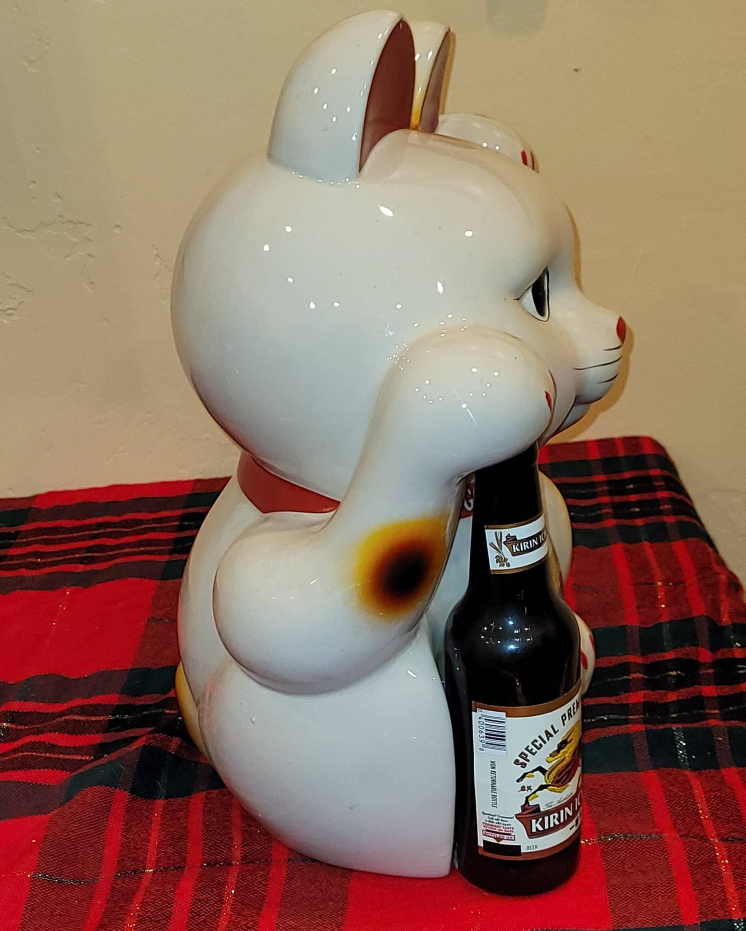 激レア招き猫 貯金箱 KIRINラガーノベルティ 左手ビール 激レア招き猫