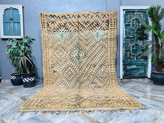 トルコヴィンテージラグ A86 レア ベージュ イエロー プラム ピンク