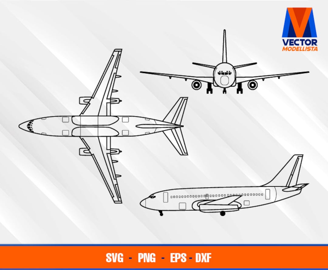 B737-200 Airplane Blueprint EPS - SVG - PNG - Dxf Vector Art
