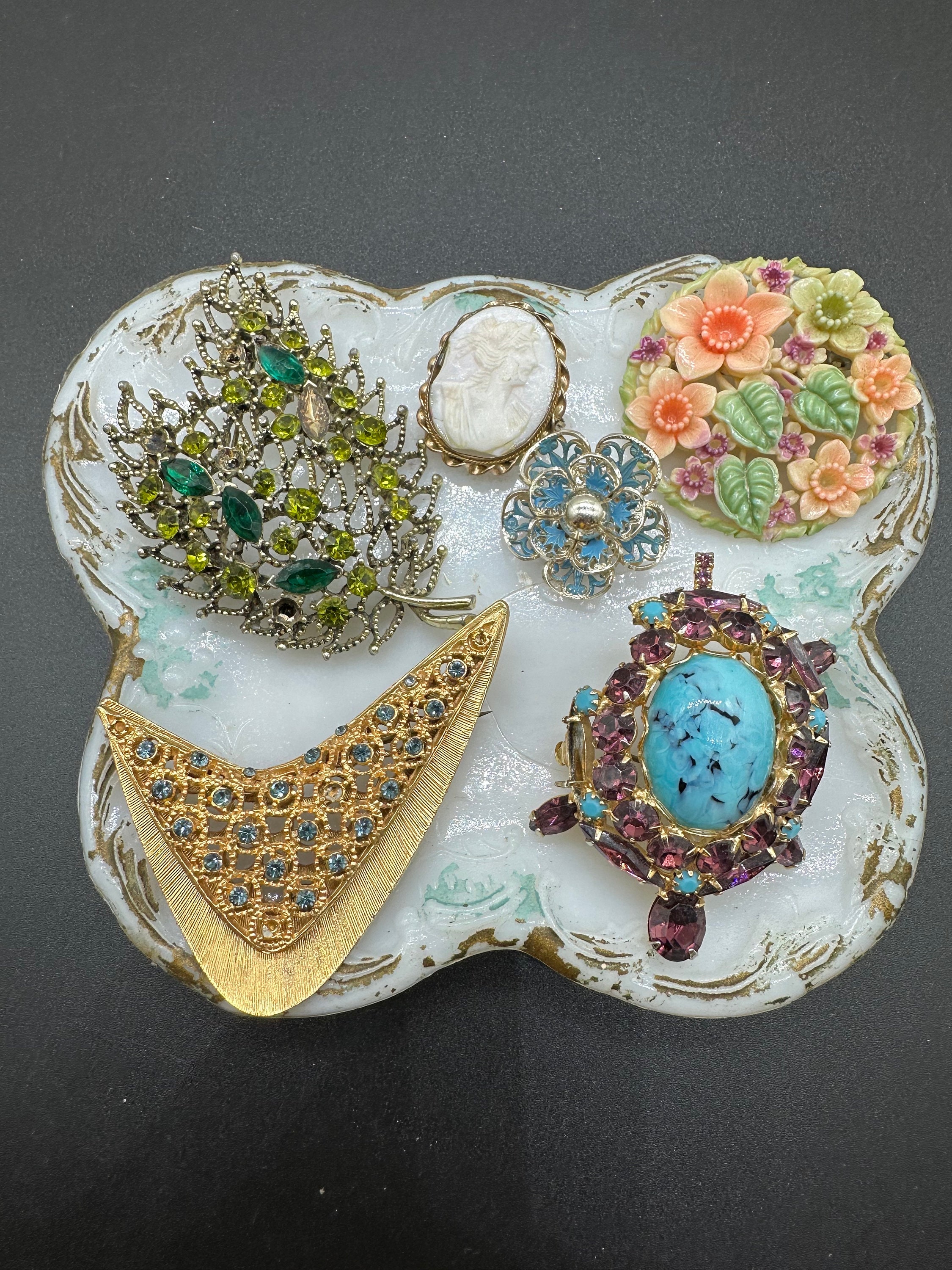 ヴィンテージ 壊れたラインストーン ブローチ ジュエリー 金具 パーツ