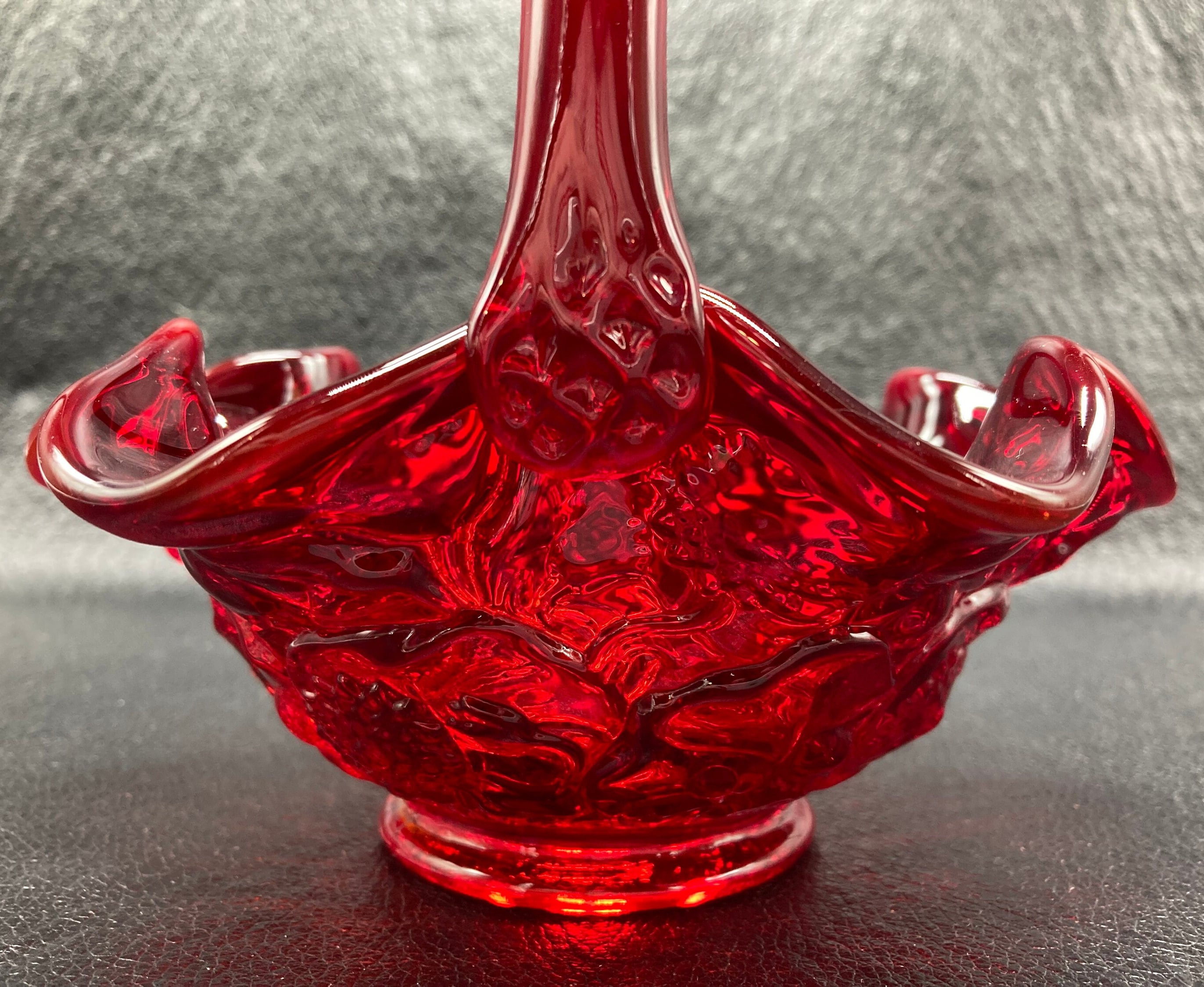 Vintage Fenton Brides Basket Wave Edge, Ruby Red 
