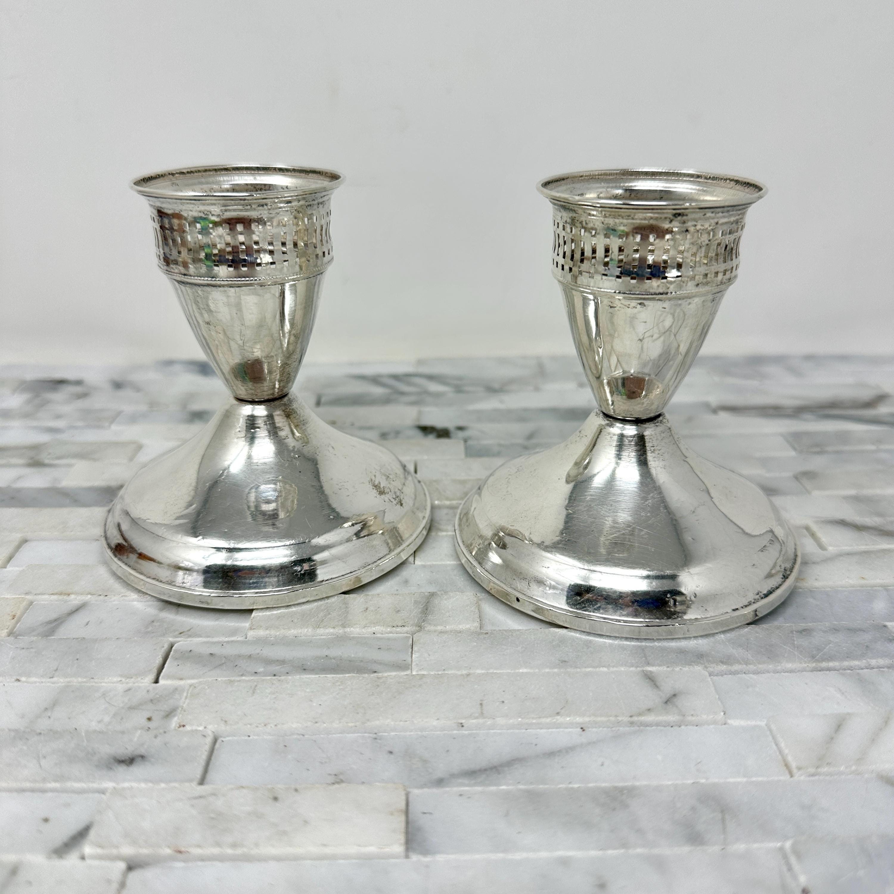 Duchin Creations Sterling Silver Weighted Candleholders Pair 3 1/2
