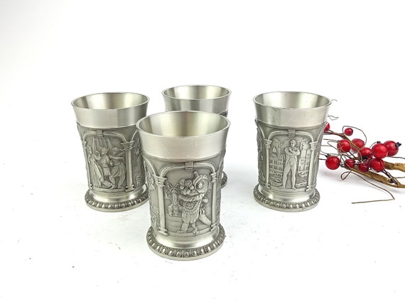 Set of Four Metal Cups Made by Tumasek Pewter 97%, Singapore